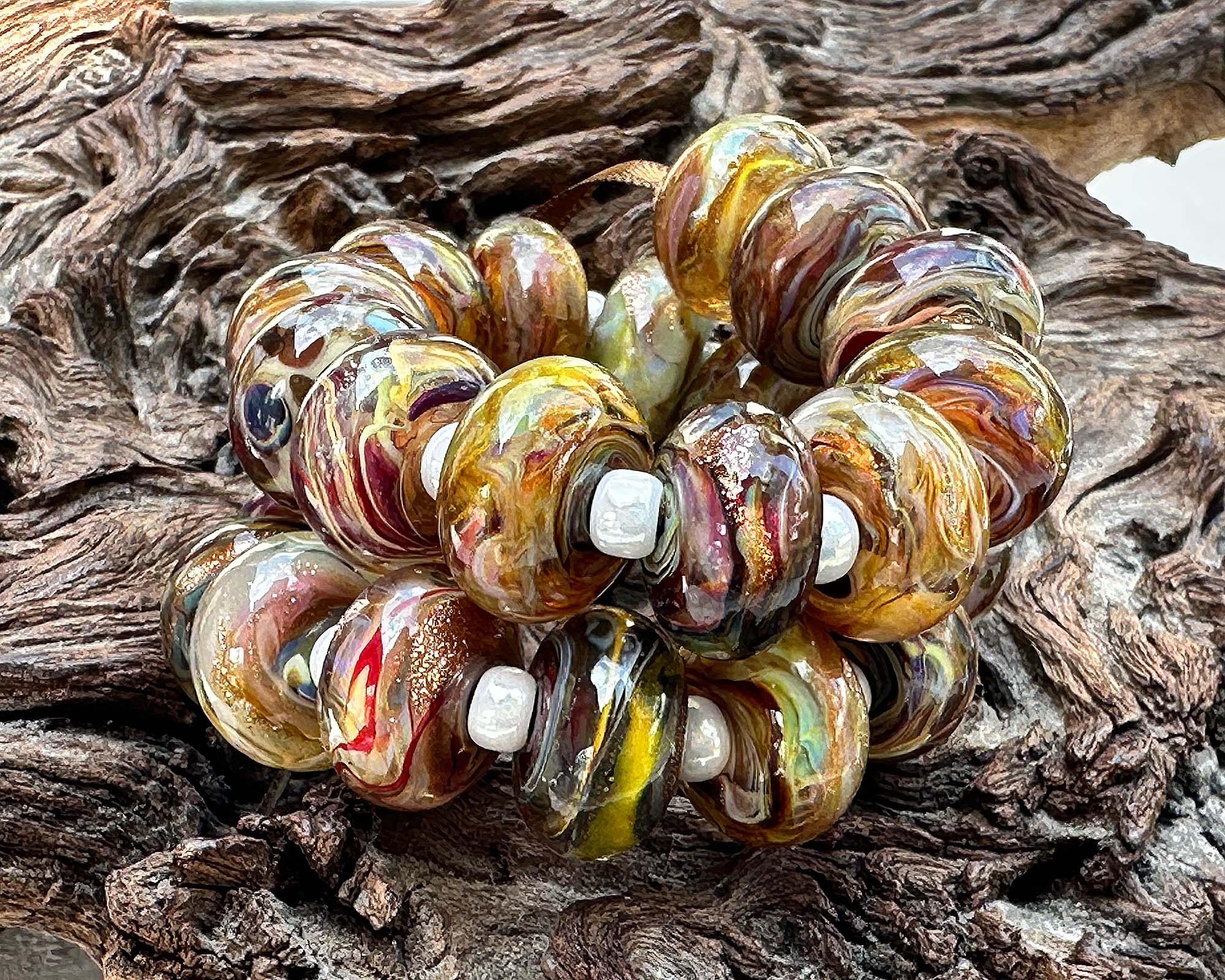 25pcs Golden Brown Lampwork Glass Beads Set for Jewelry Making, DIY Crafts, Bracelets & Necklaces - High-Quality SRA Beads for Handmade Accessories