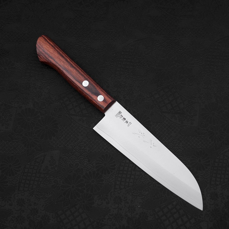 Premium Santoku Knife 140mm - VG-1 Stainless Steel Blade with Polished Mahogany Wood Handle - Perfect for Slicing, Dicing & Chopping Vegetables, Meat & Fish