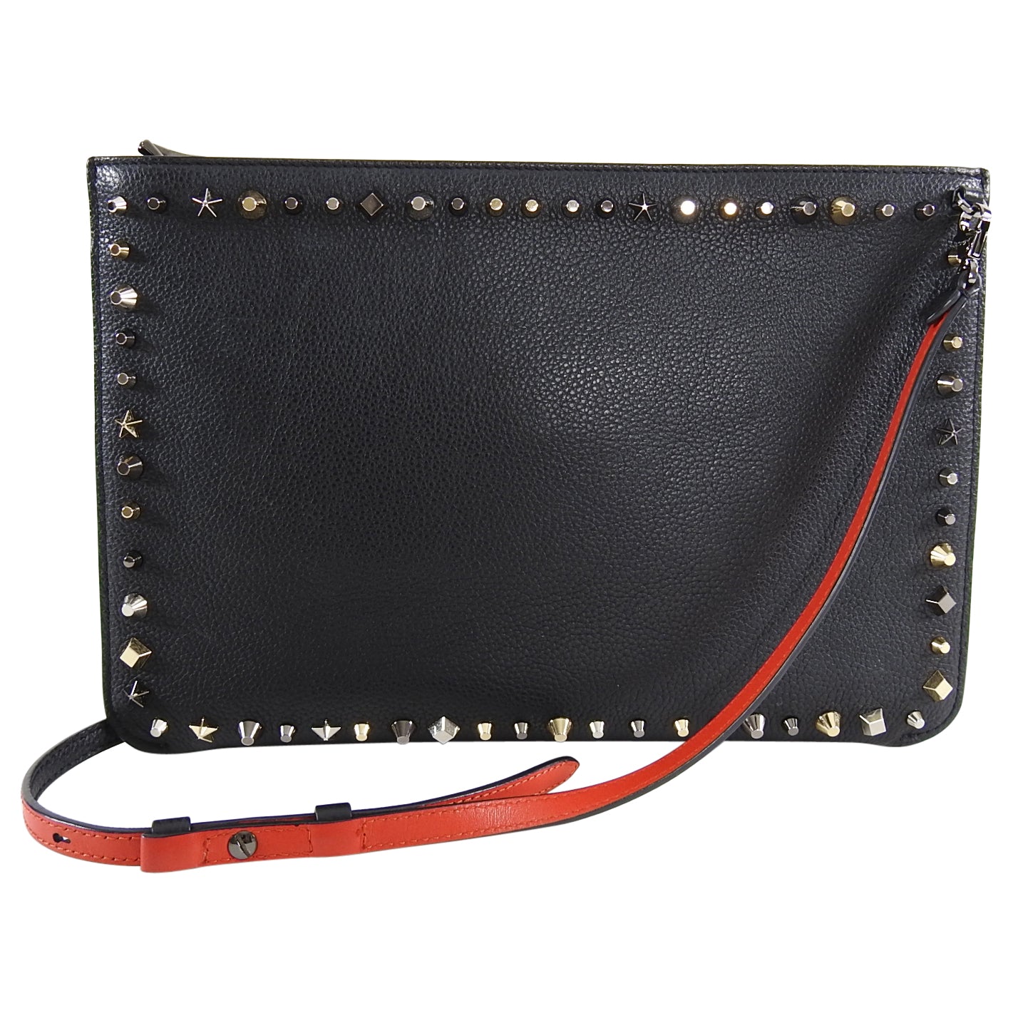 Christian Louboutin Black Studded 2-in-1 Clutch & Shoulder Bag for Women - Luxury Evening Purse for Parties, Dinner Dates & Special Occasions