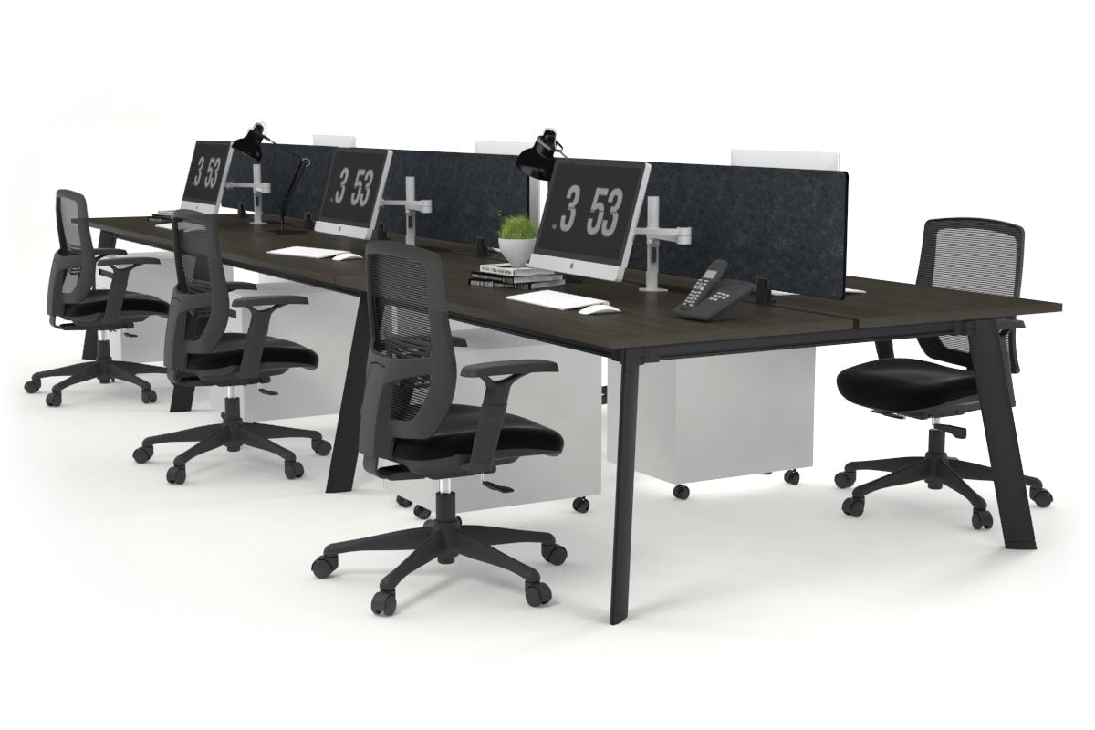 6-Person Black Frame Workstation with Cable Management - 1600L x 800W Office Desk for Team Collaboration | Perfect for Open Office Spaces & Shared Work Environments