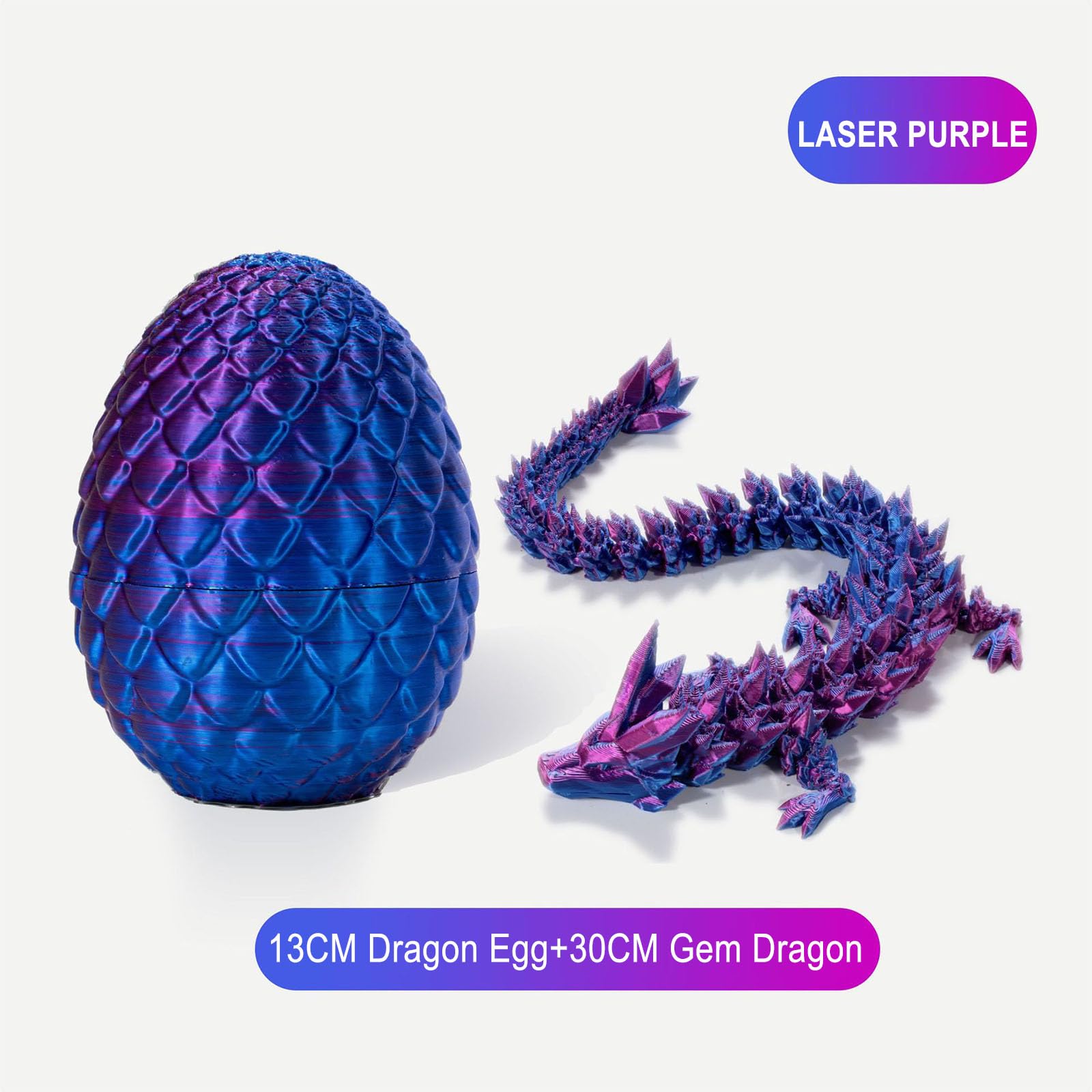 3D Printed Articulated Dragon in Egg - Flexible Poseable Crystal Dragon Toy for Adults, Fidget Toys for Autism & ADHD Relief - Laser Purple - Perfect for Stress Relief, Office Desk Decor, and Collectible Gift