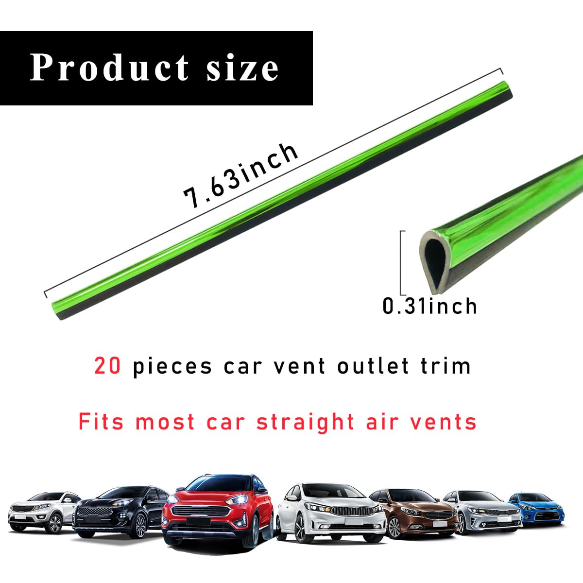 20 PCS Flexible Car Air Vent Decorative Strips - Waterproof AC Vent Outlet Trim for Most Vehicles - Shiny Green Car Accessories for Interior Styling & Customization