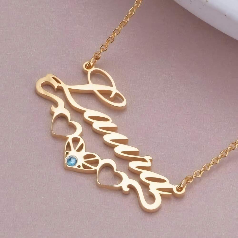 10k 14k 18k Solid Gold Personalized Name Necklace with Birthstone - Custom Engraved Pendant Jewelry for Women - Perfect Gift for Birthday, Anniversary & Valentine's Day