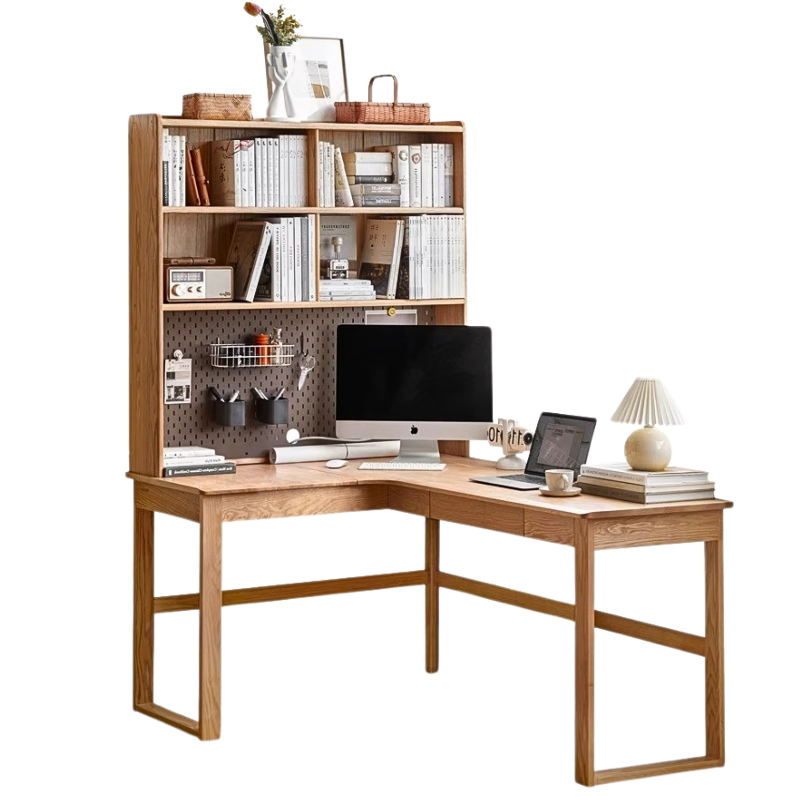 63x47.2x74.4 inch / 160x120x189сm / Natural Wood Color / left corner desk + shelf