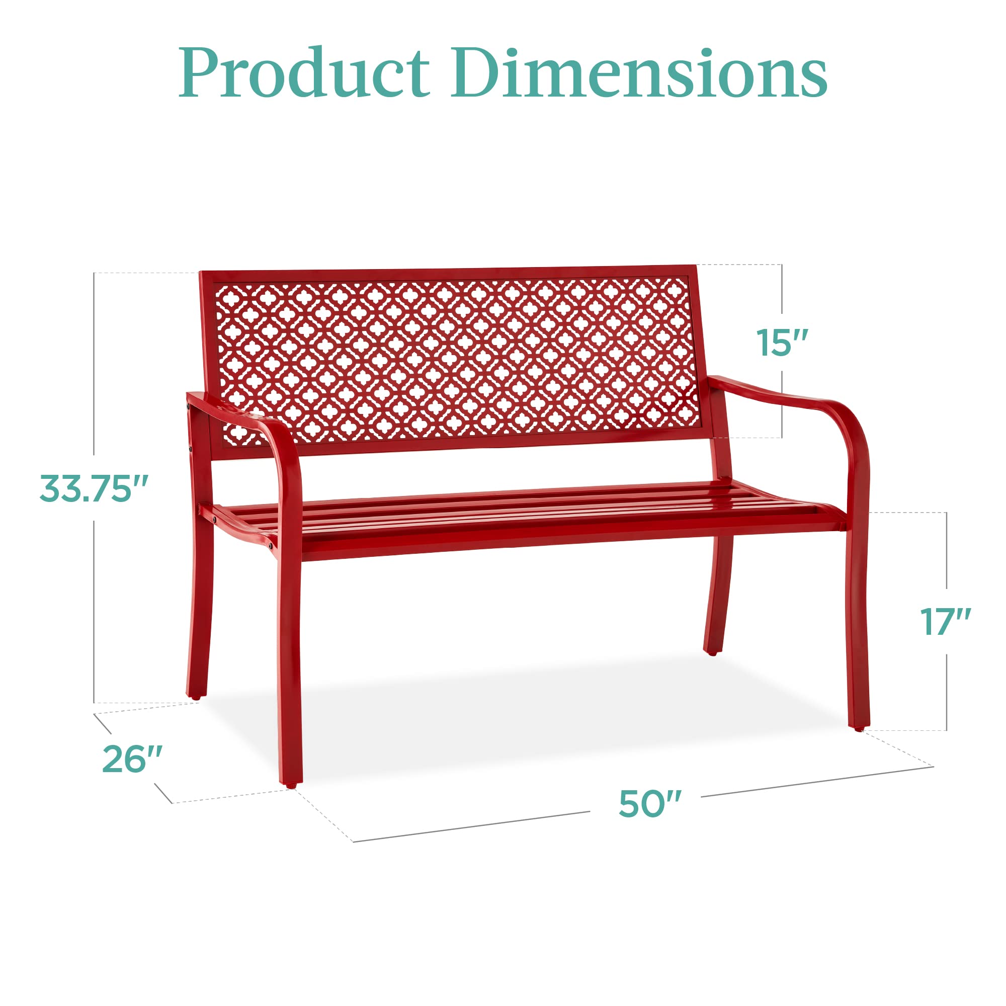 Best Choice Products 2-Person Outdoor Metal Bench with Geometric Backrest - 790lb Weight Capacity, Rose Red - Perfect for Garden, Patio, Porch & Entryway Seating Furniture