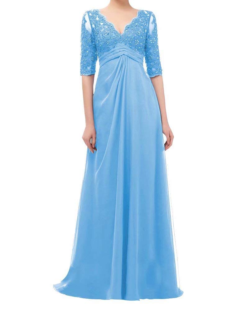 Elegant V-Neck Half Sleeve Lace Beaded Mother of The Bride Dress - Women's Formal Party Gown for Weddings, Receptions & Special Occasions