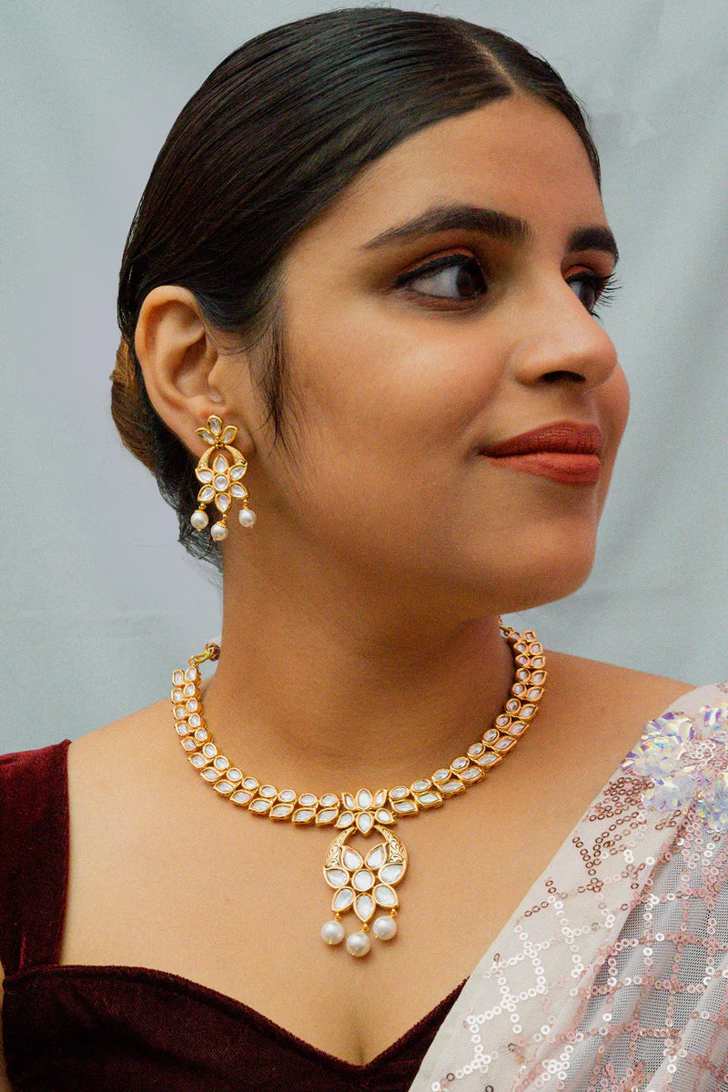 Elegant Gold Plated Royal Kundan Necklace & Earrings Set (D886) - Perfect for Weddings, Parties & Special Occasions