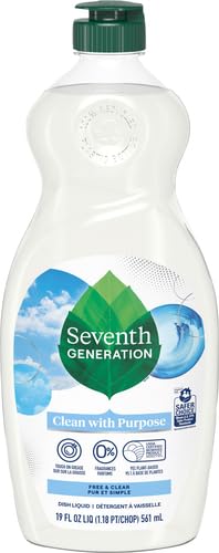 Seventh Generation Free & Clear Dish Liquid Soap - 19 oz Hypoallergenic Dishwashing Soap for Sensitive Skin | Gentle on Hands, Perfect for Daily Kitchen Cleaning & Eco-Friendly Dishwashing
