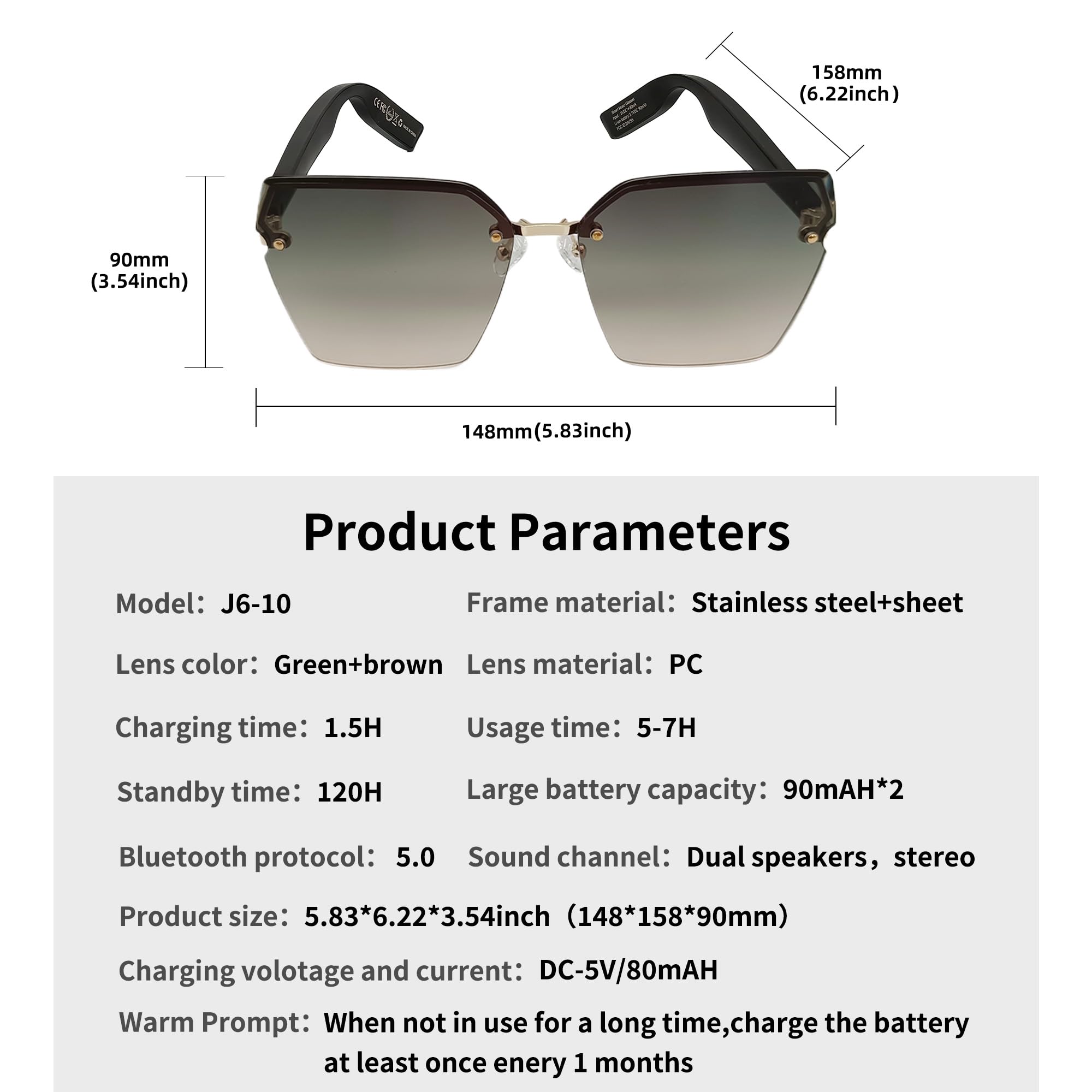 Smart Bluetooth Sunglasses with Frameless Gradient Lens - Wireless Audio Glasses with Bluetooth 5.0 & Voice Control for iPhone, Android - Hands-Free Music & Calls - Perfect for Running, Cycling & Outdoor Activities (Gradient Green)