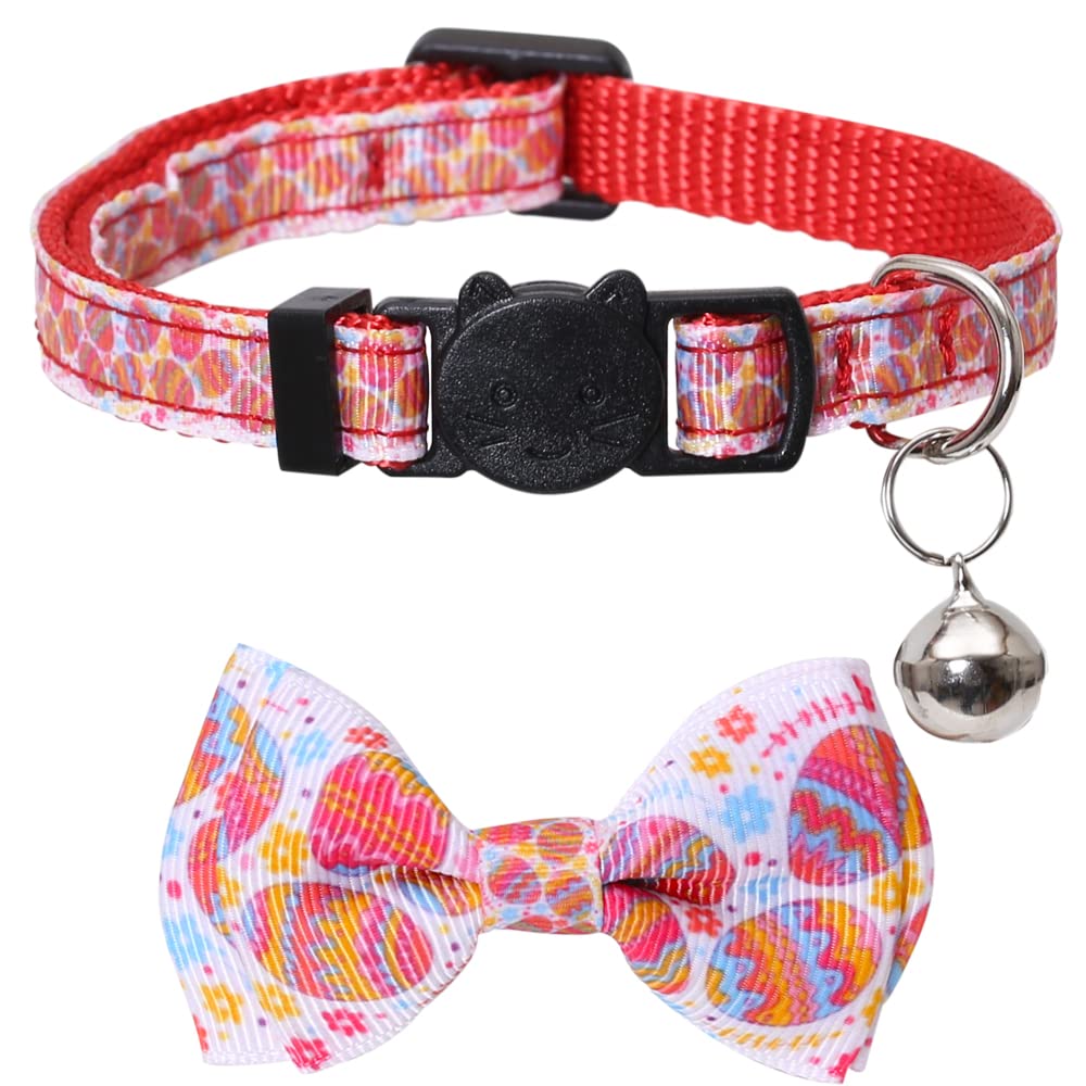 Lamphyface Breakaway Cat Collar with Adjustable Bow Tie & Bell - Easter Bunny Themed Pet Safety Collar for Kittens | Perfect for Easter Photos, Holiday Dress-Up & Kitty Fashion Accessories