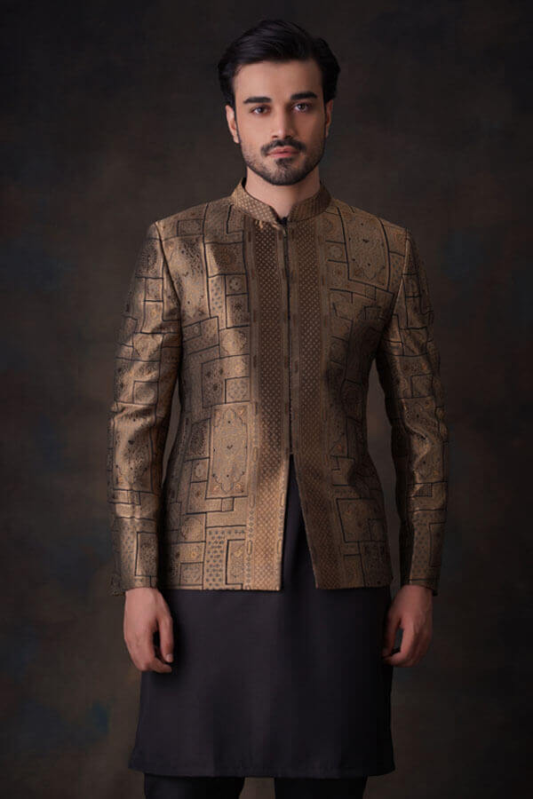 Luxury Black and Gold Persian Pure Silk Prince Coat for Men - Elegant Formal Wear, Royal Costume, Special Occasions & Halloween Parties