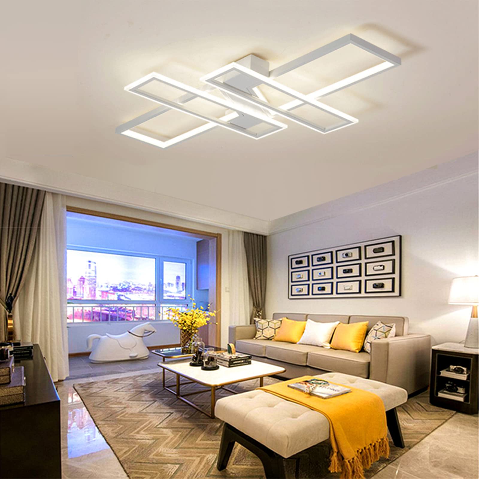 Modern LED Ceiling Light Fixture - 47.2 Inch Dimmable Flush Mount Lighting with Remote Control, Geometric Design for Bedroom, Living Room & Dining Room - Energy Saving White LED Lamp for Home & Office Decor