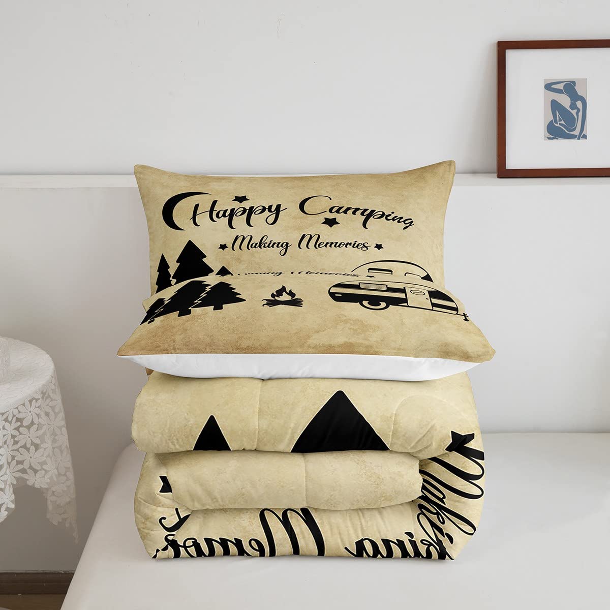 2-Piece Twin Size Camper Bedding Set for Boys, Kids, Teens & Adults - Rustic Farmhouse Style Duvet Cover with Old Barn Door Black Sketch Design - Perfect for Camping Trips, RV Adventures & Cozy Cabin Stays