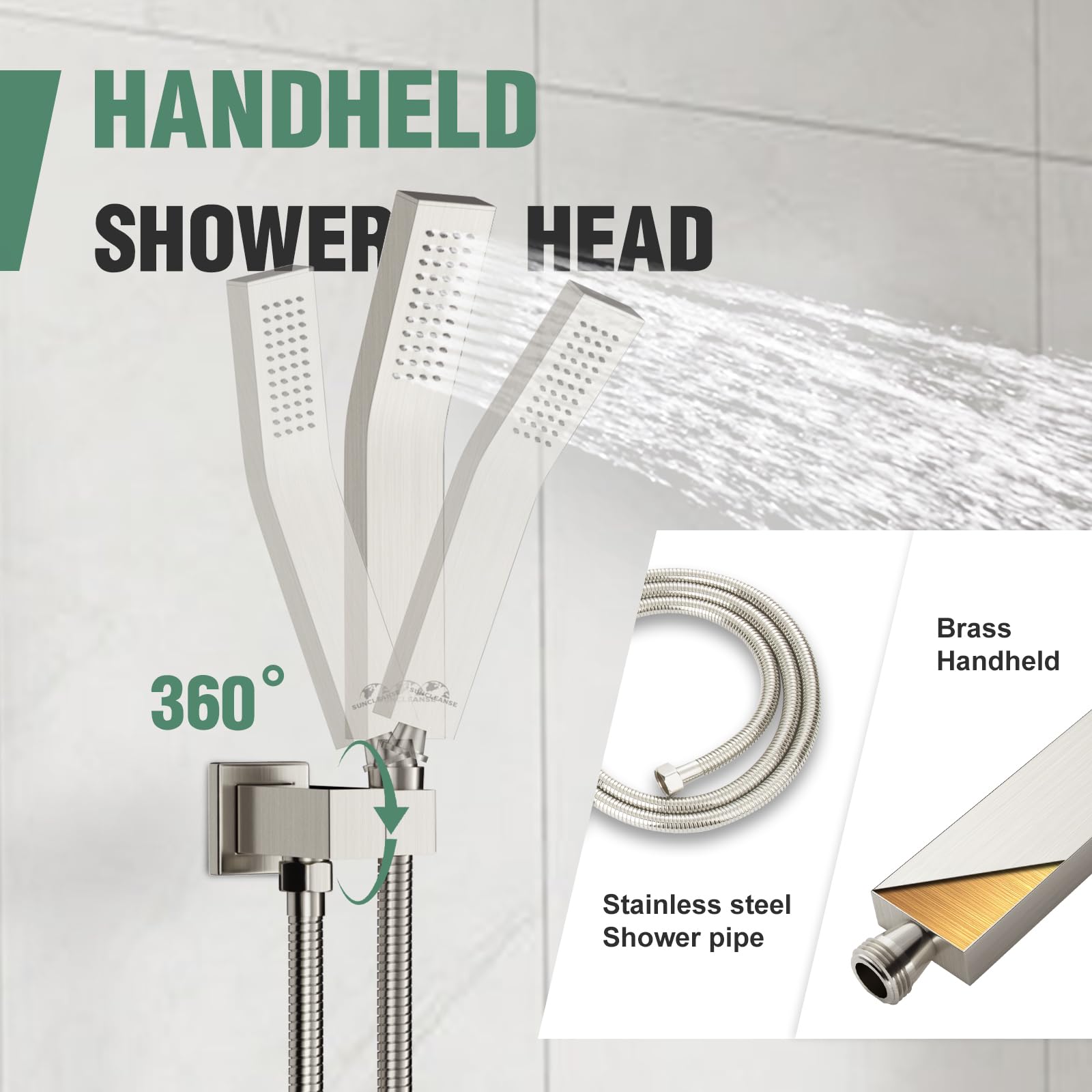 8 Inch Rainfall Shower System Set - Brushed Nickel Wall Mounted Shower Faucet with Handheld Spray & Trim - Perfect for Modern Bathrooms & Spa-Like Experience