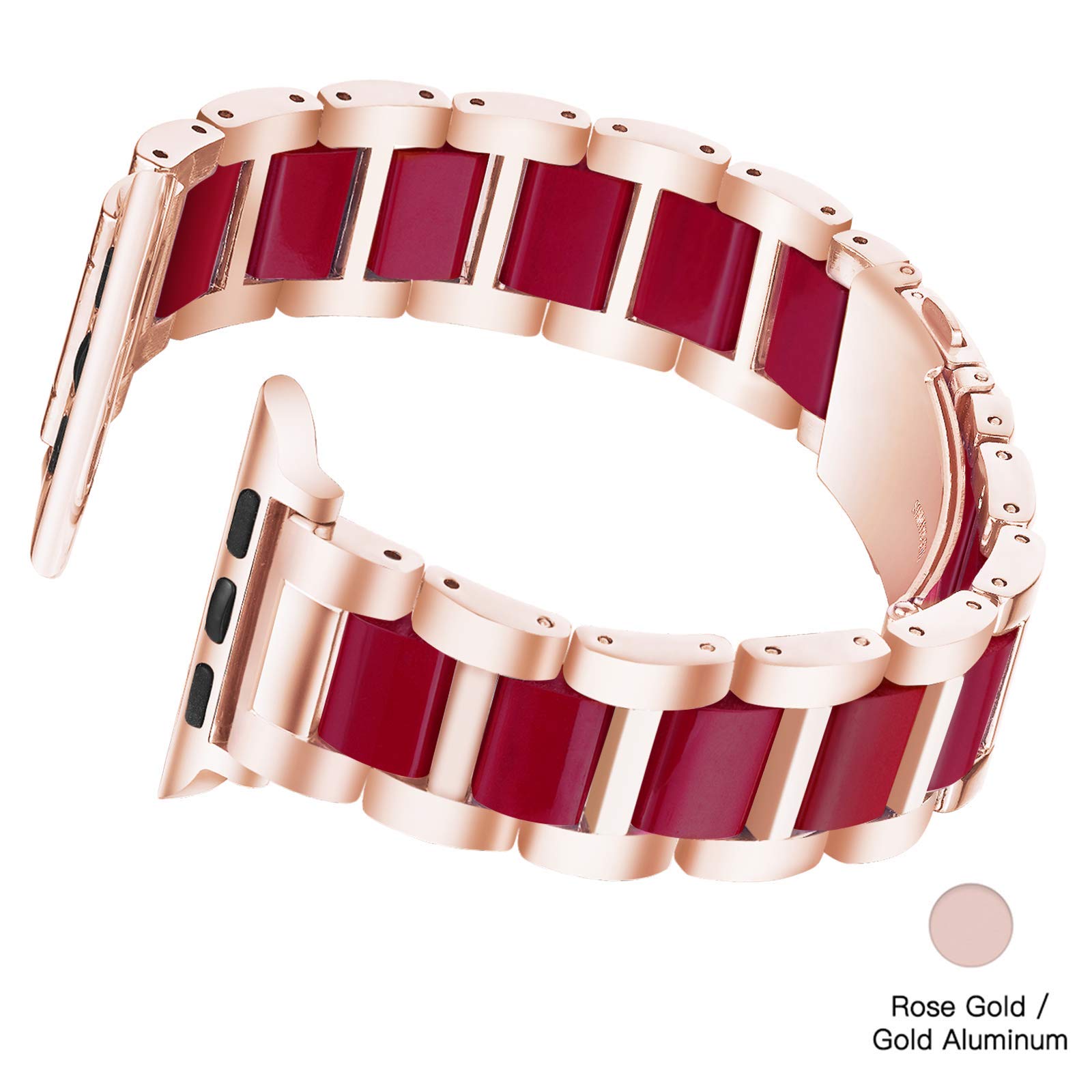 Luxury Resin & Stainless Steel Apple Watch Band for Women - Comfortable iWatch Strap Compatible with Series 9/8/7/SE/6/5/4/3/2/1 (Rose-Wine Red, 38mm/40mm/41mm) - Perfect for Workouts, Office & Everyday Fashion