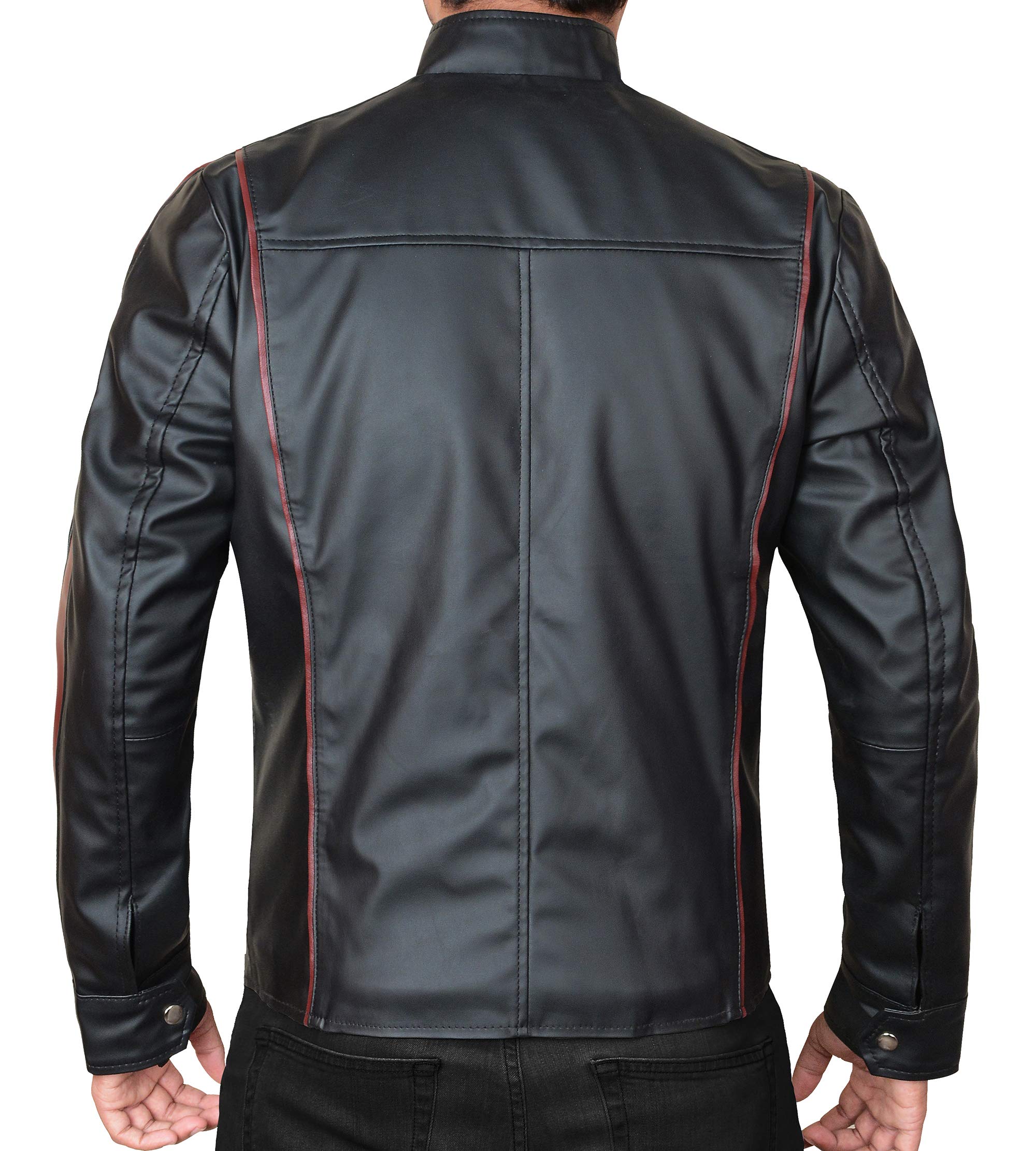 LP-FACON Men's N7 Jacket Mass Effect 3 Commander Shepard Costume - Black Biker Style Faux Leather Jacket with Fleece Lining | Video Game Cosplay, Halloween Costume, Sci-Fi Convention Outfit