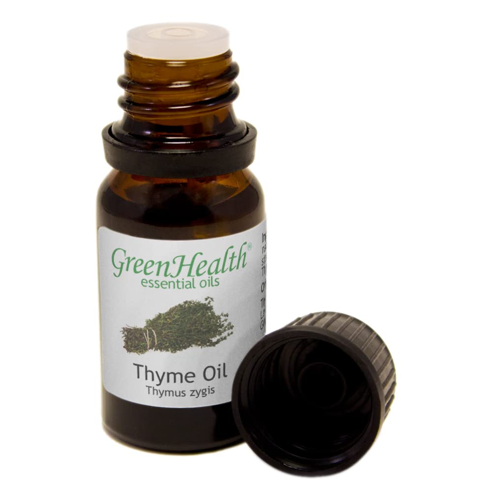 100% Pure Thyme Essential Oil – 1/3 fl oz (10 ml) Amber Glass Bottle – Natural Aromatherapy Oil for Diffusers, Massage & Skin Care – GreenHealth