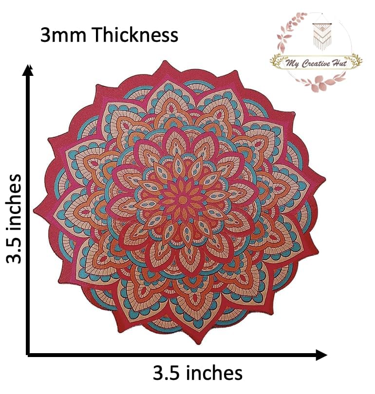 My Creative Hut Set of 6 Tea Coasters with Stand - Beautiful Mandala Design for Tea Cups, Coffee Mugs & Glasses - Perfect for Home Decor, Office Use & Diwali Gifts (Red)