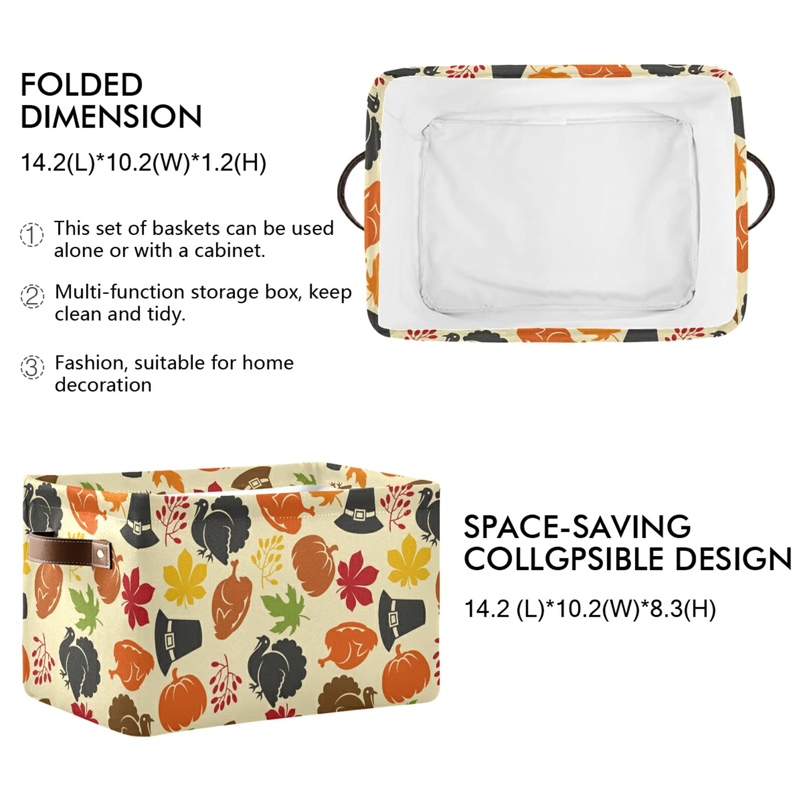 Linqin Collapsible Rectangular Canvas Storage Bin - Foldable Closet Organizer with Handles for Clothes, Toys & Home Organization | Thanksgiving & Holiday Decorative Basket | Perfect for Bedroom, Nursery & Dorm Storage