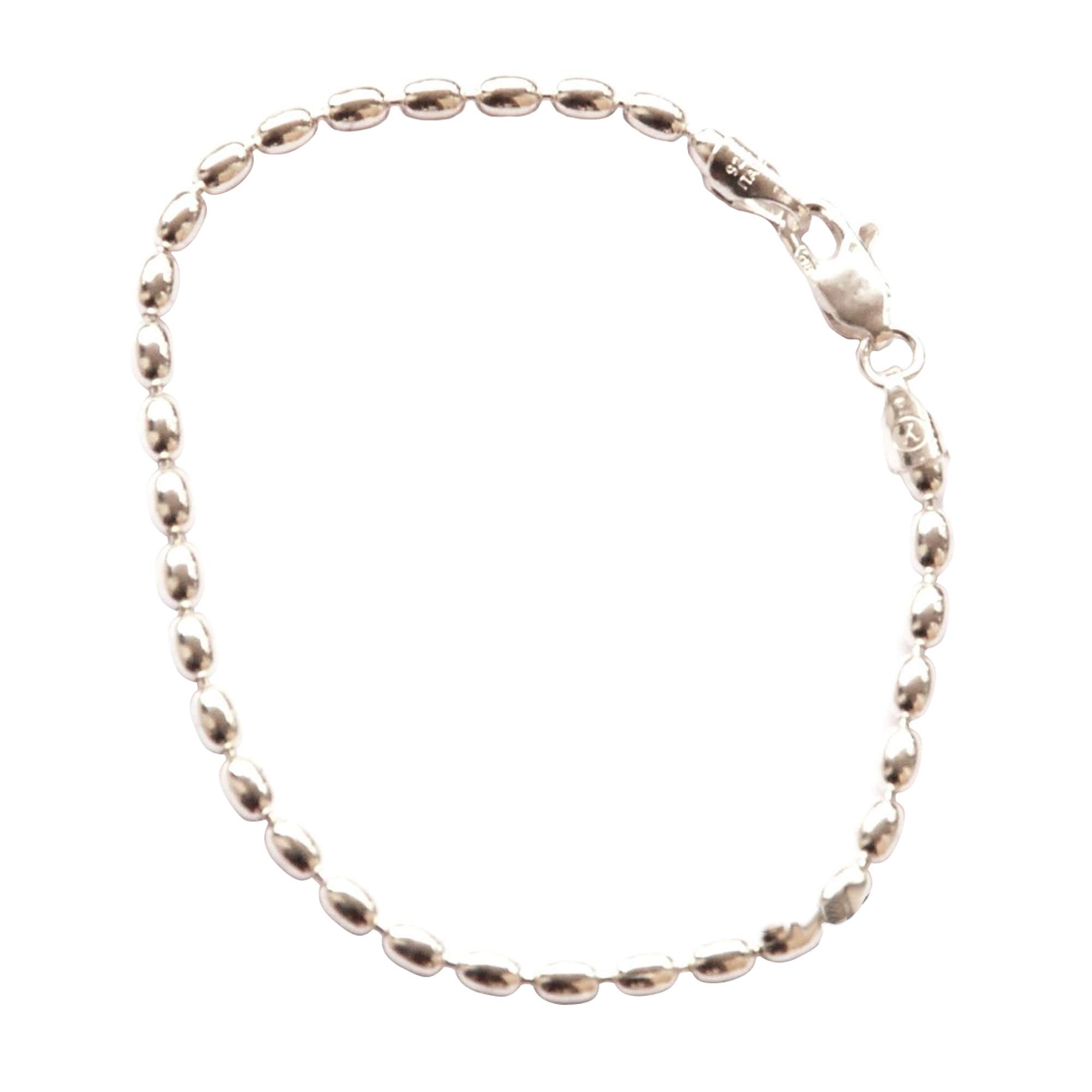 Sterling Silver Anklet Bracelet - 3x4mm Rice Beads with Lobster Clasp | Dainty & Durable 300 Gauge Jewelry for Women | Perfect for Beach, Summer Outfits & Boho Style