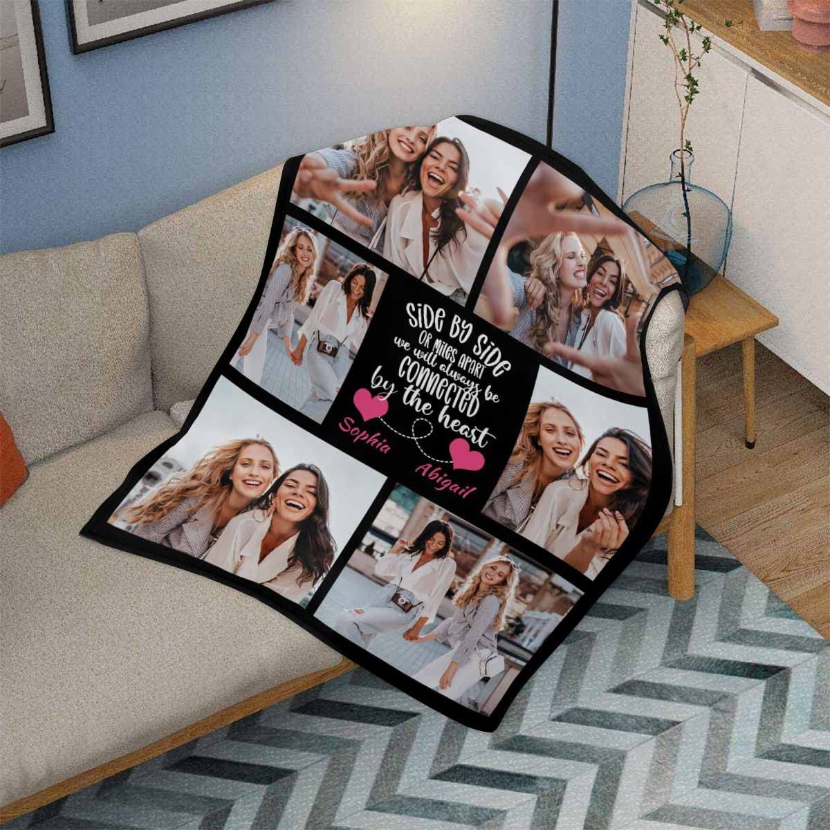 Personalized Custom Photo Fleece Blanket - Side by Side or Miles Apart Design - 6 Photos - Soft Lightweight Flannel Throw (32