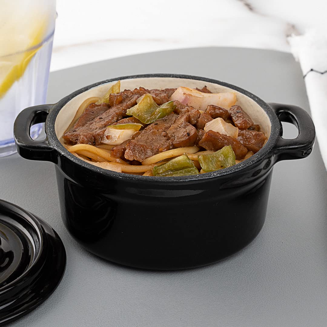 8 oz Mini Casserole Dish with Lid - Enameled Black Cast Iron Dutch Oven for Baking, Braising & Roasting | Perfect for Individual Servings, French Onion Soup & Crème Brûlée | Heavy-Duty Restaurantware Cocotte