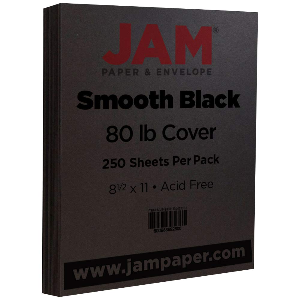 Premium JAM PAPER Matte 100lb Cardstock - 8.5 x 11 Inch Cover Paper - 216 GSM Heavyweight - Smooth Black - 250 Sheets per Ream - Perfect for Scrapbooking, Invitations & Professional Printing