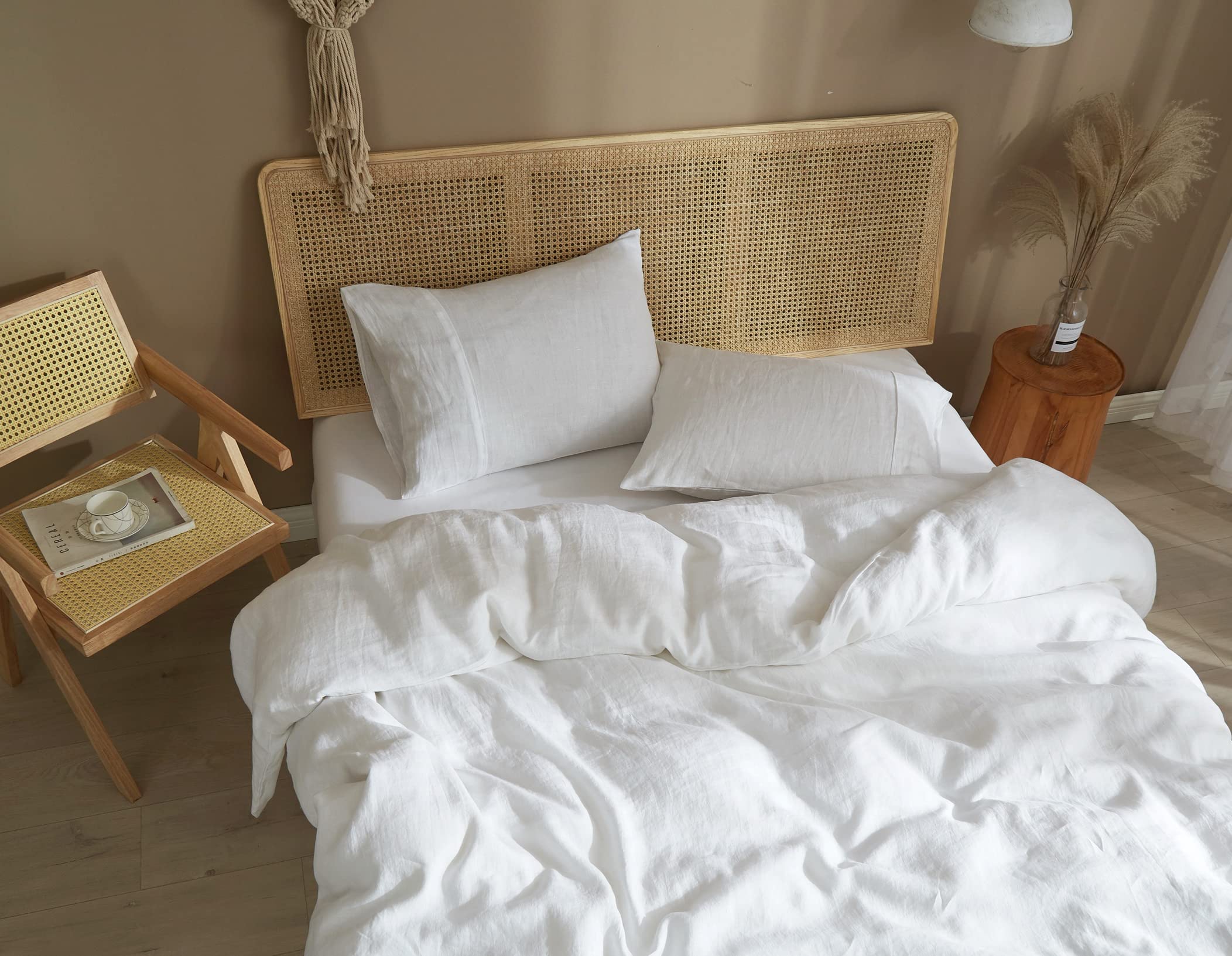 Ivellow 100% Pure Washed French Flax Linen King Duvet Cover Set - 3 Piece White Breathable Cooling Bedding (Duvet Cover + 2 Pillow Shams) | Soft Moisture Wicking Fabric for All-Season Comfort | Perfect for Master Bedroom, Guest Room & Vacation Homes