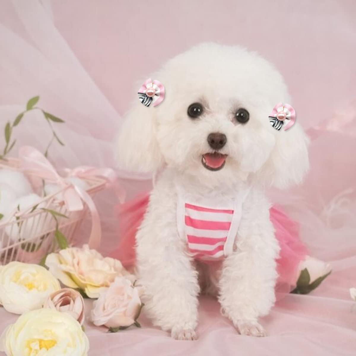 50 Pcs Pet Hair Bows with Rubber Bands - Dog Accessories for Holidays & Parties (Mixed Colors)