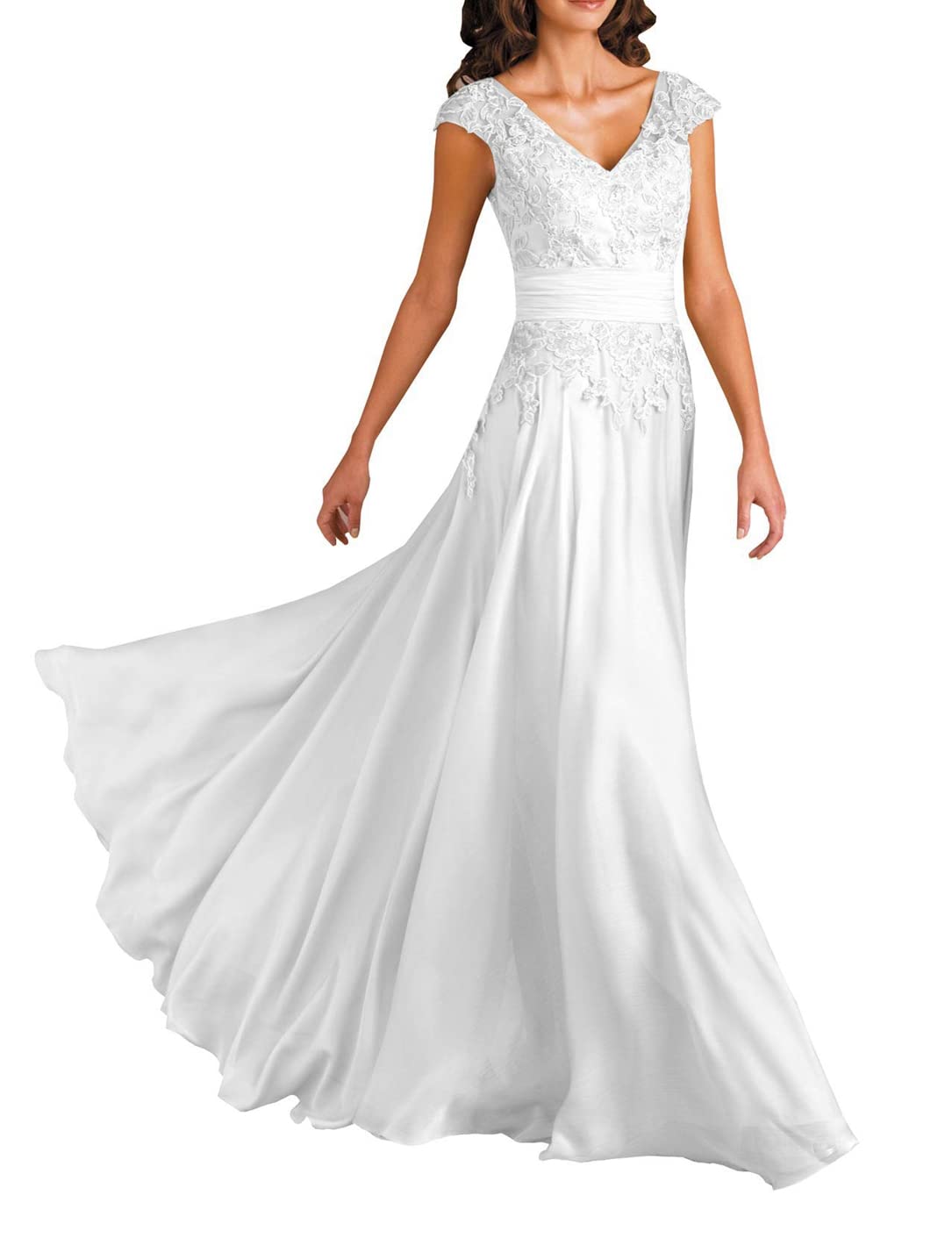 Elegant Short Sleeve Lace V-Neck Chiffon Mother of The Bride Dress - Wedding Guest Formal Evening Gown for Special Occasions & Parties | Perfect for Weddings, Receptions, and Black-Tie Events