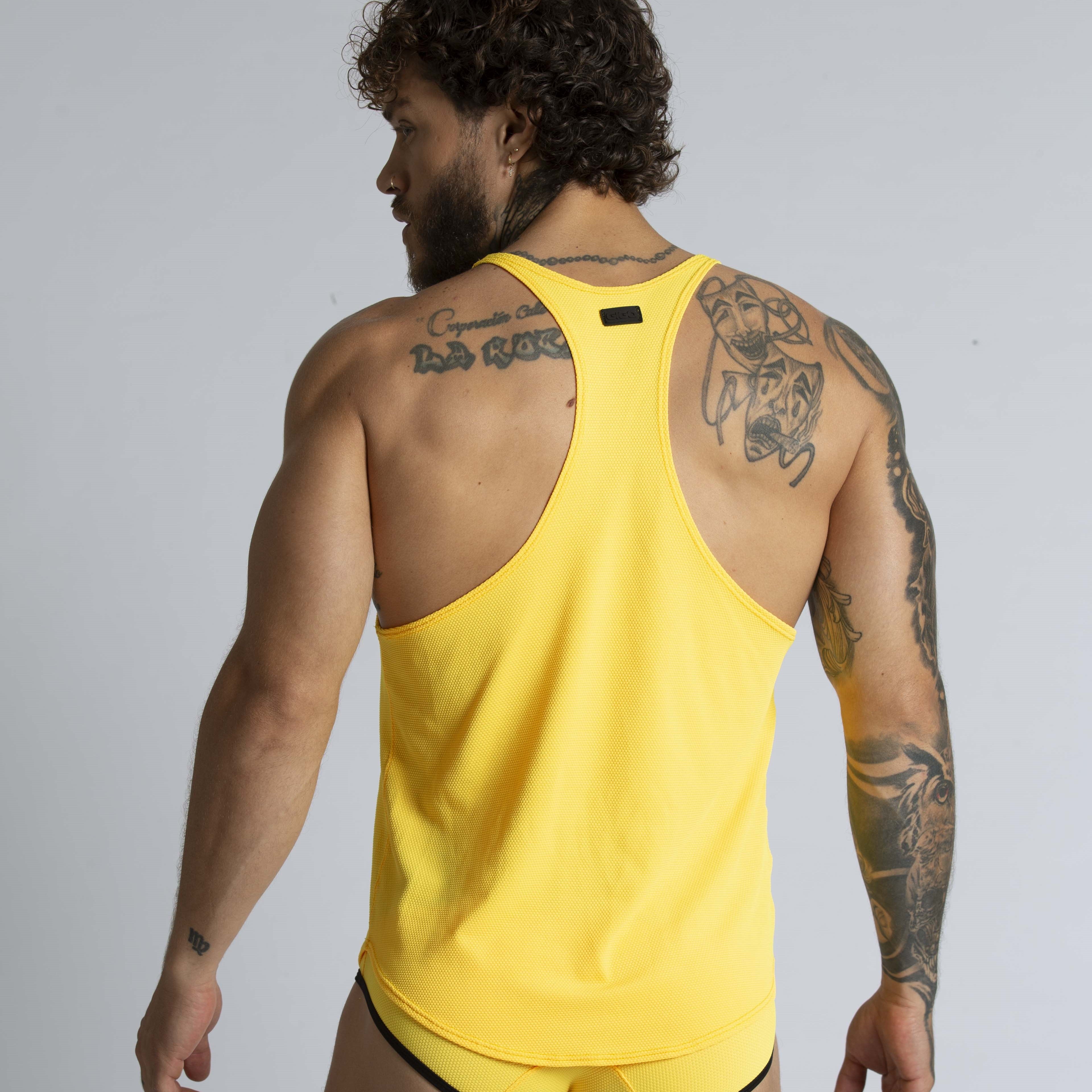 Gigo Lemon Stringer Tank Top for Women - Soft & Stretchy Yellow Workout Shirt - Perfect for Yoga, Gym & Summer Outfits