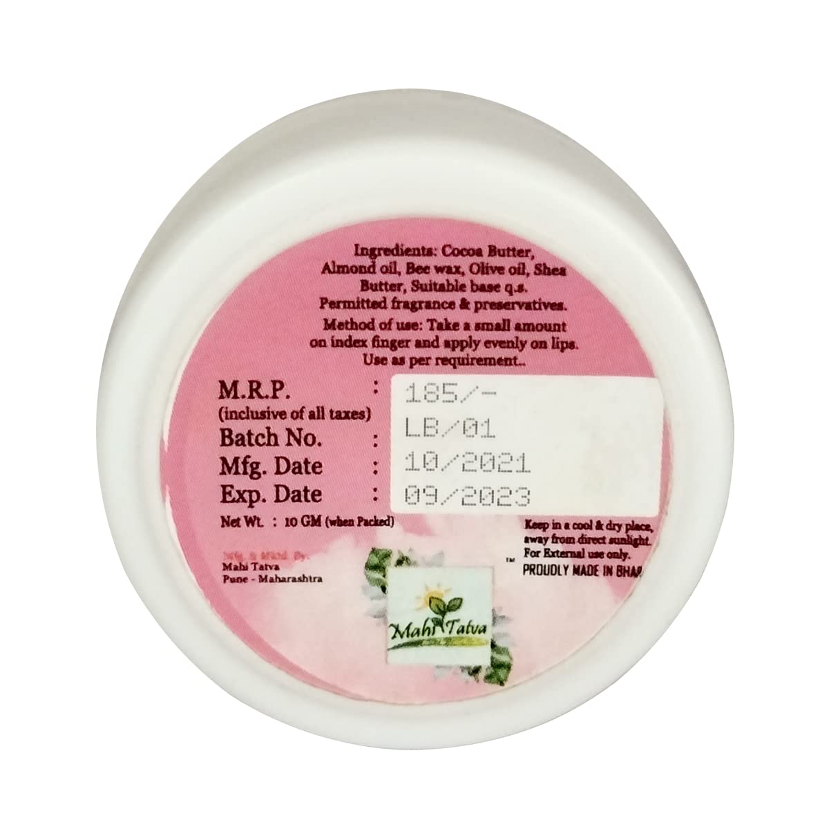 Mahi Tatva Pink Cocoa & Shea Butter Lip Balm - Organic Moisturizing Lip Care for Dry & Chapped Lips - Perfect for Winter Skincare & Daily Hydration