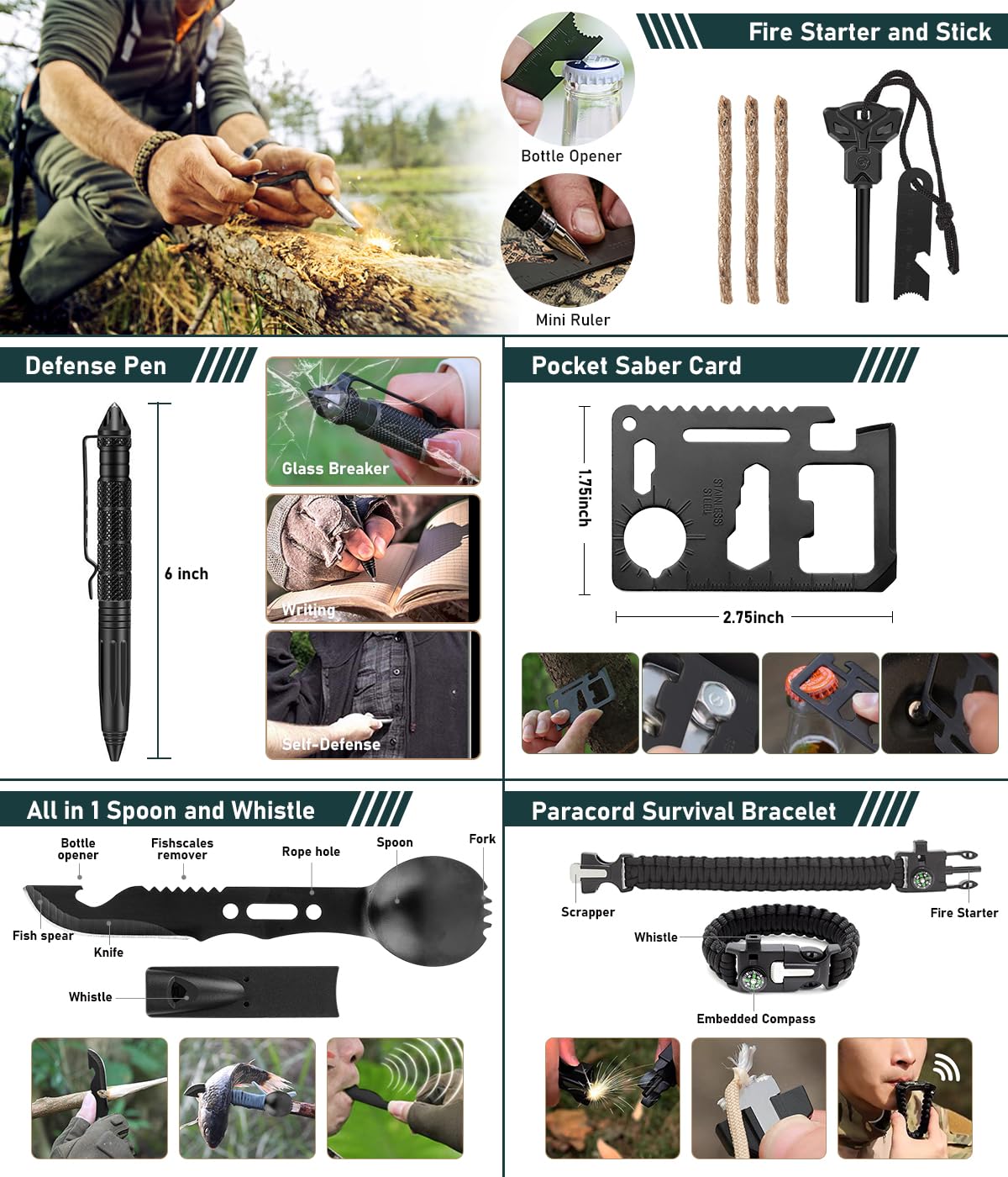 262Pcs Survival Kit with First Aid Kit, Emergency Tent, Camping Axe & Shovel - Portable Crossbody Bug Out Bag for Outdoor Adventures, Hiking, Camping & Emergency Preparedness (Gifts for Men & Women)