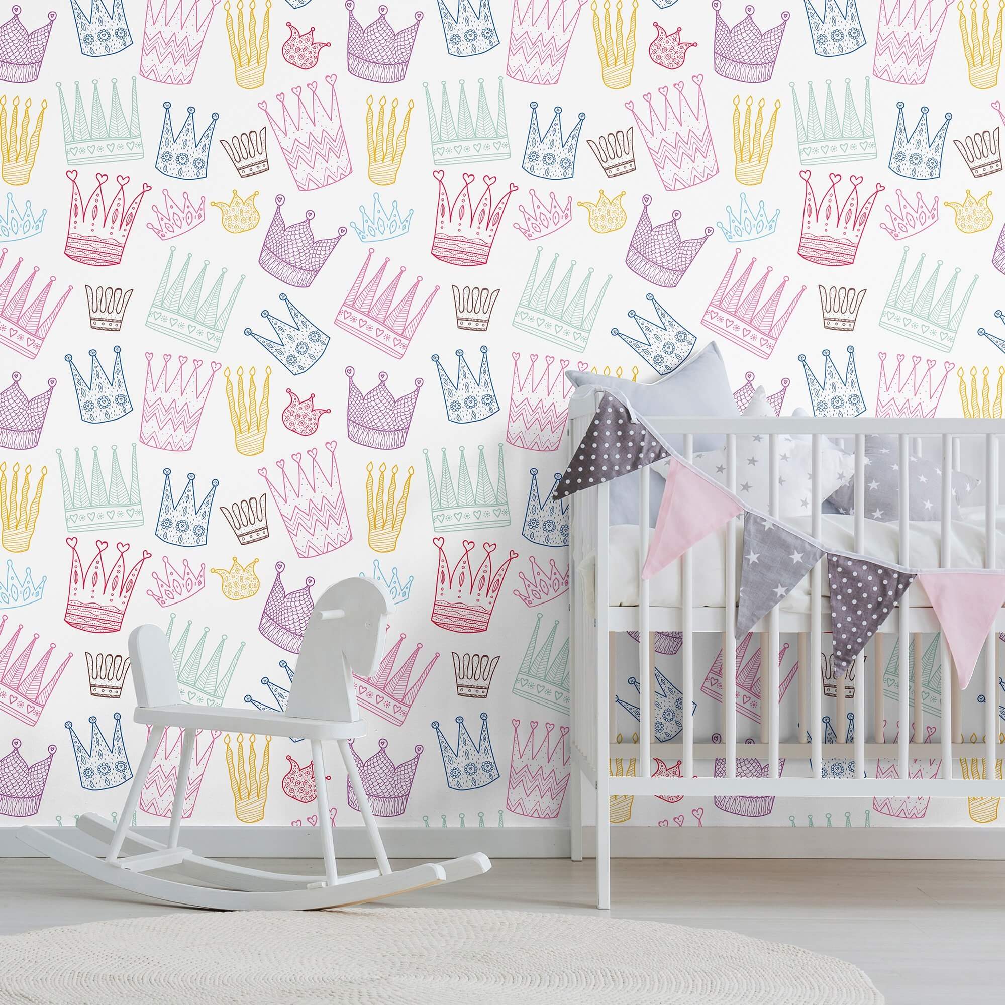 Royal Peel and Stick Removable Wallpaper for Kids - White Floral Design 0464 - Perfect for Nursery, Bedroom, and Playroom Decor