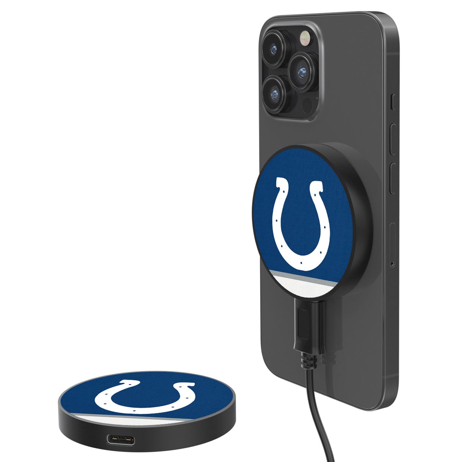 Indianapolis Colts 10W Fast Wireless Magnetic Charger with Stripe Design - Perfect for iPhone, Car, Office & Home Charging