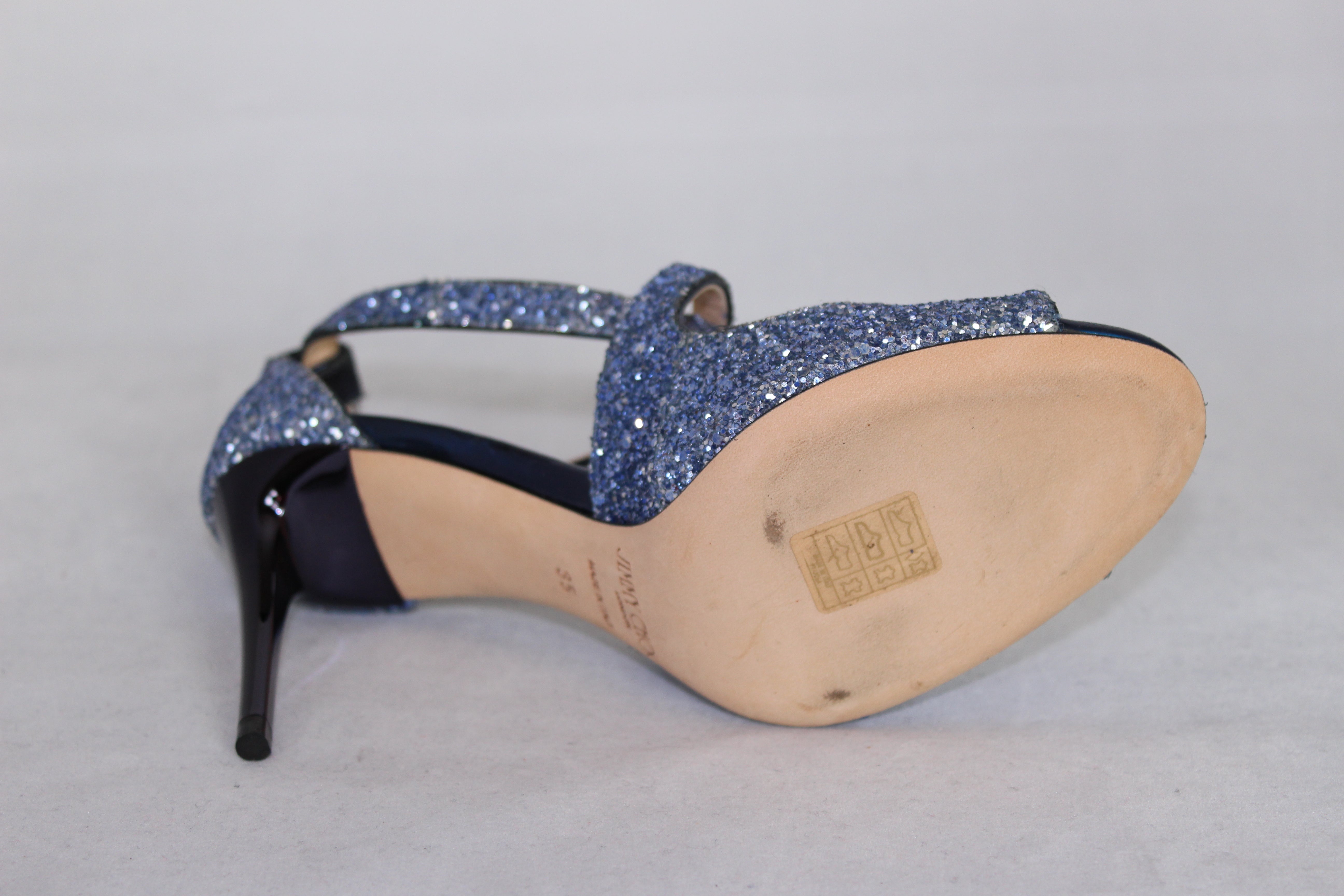Jimmy Choo Blue Glitter Stiletto Heel Sandals - Size 35 | Elegant Evening & Party Shoes for Women