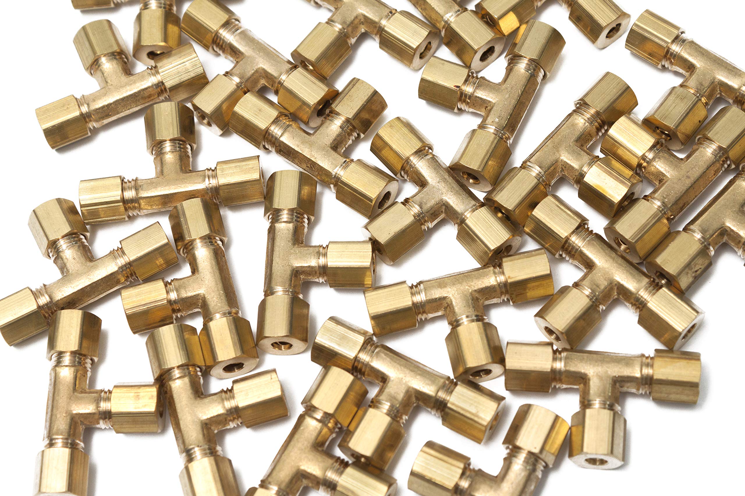 LTWFITTING 3/16-Inch OD Brass Compression Tee Fitting - Pack of 200 - Perfect for Plumbing, HVAC, and Refrigeration Systems