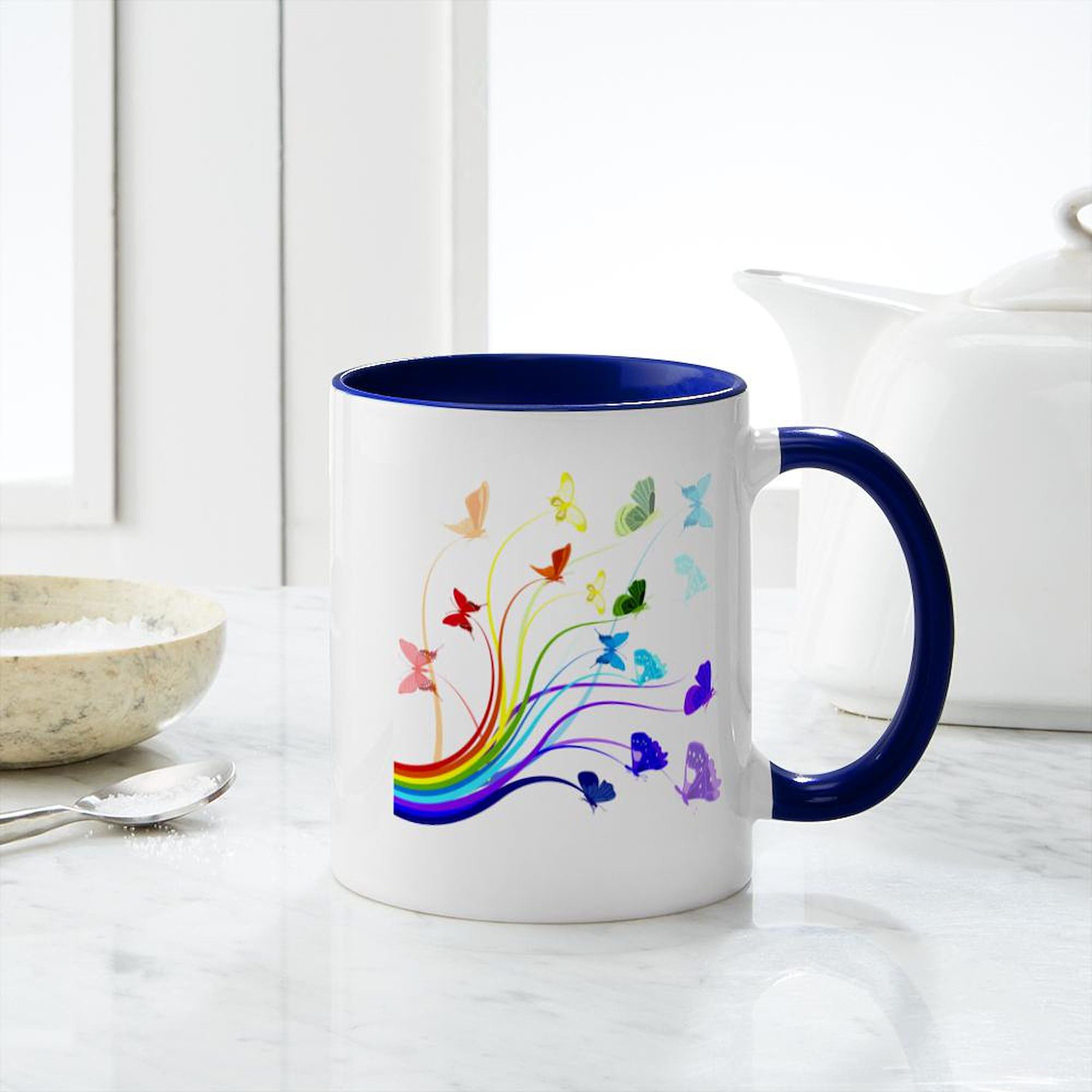 Butterfly Design 11 oz Ceramic Coffee Mug - 325 ml White Tea Cup for Home, Office & Gifts - Perfect for Morning Coffee, Tea & Hot Beverages