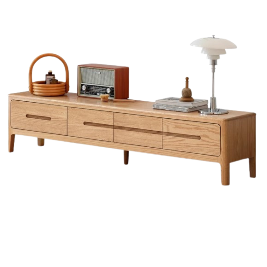 Solid Oak Wood TV Stand with 4 Drawers - Sturdy Media Console for Living Room, Bedroom & Home Theater Storage