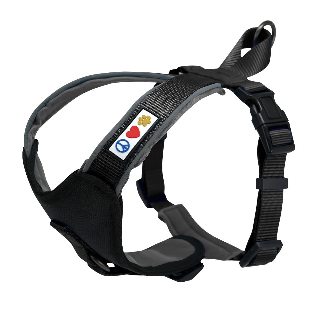 **Pawtitas Reflective Padded Dog Harness - Comfortable & Adjustable for Walking, Running, Hiking - Medium Black Pet Vest for Safety & Control**    *(Perfect for Night Walks, Outdoor Adventures & Training Sessions)*