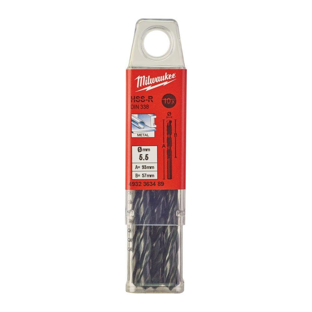 Milwaukee High-Speed Steel (HSS) Drill Bits DIN 338 - 5.5mm Metal Drill Bit Set (10-Pack) for Professional Metalworking & DIY Projects