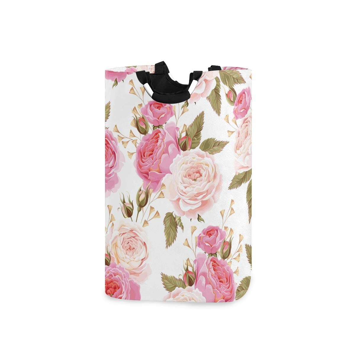 AUUXVA Floral Rose Pink Laundry Hamper - Collapsible Clothes Basket with Handles, Foldable Storage Bin for Bedroom, Bathroom & Laundry Room | Perfect for Clothes, Toys & Books Organization