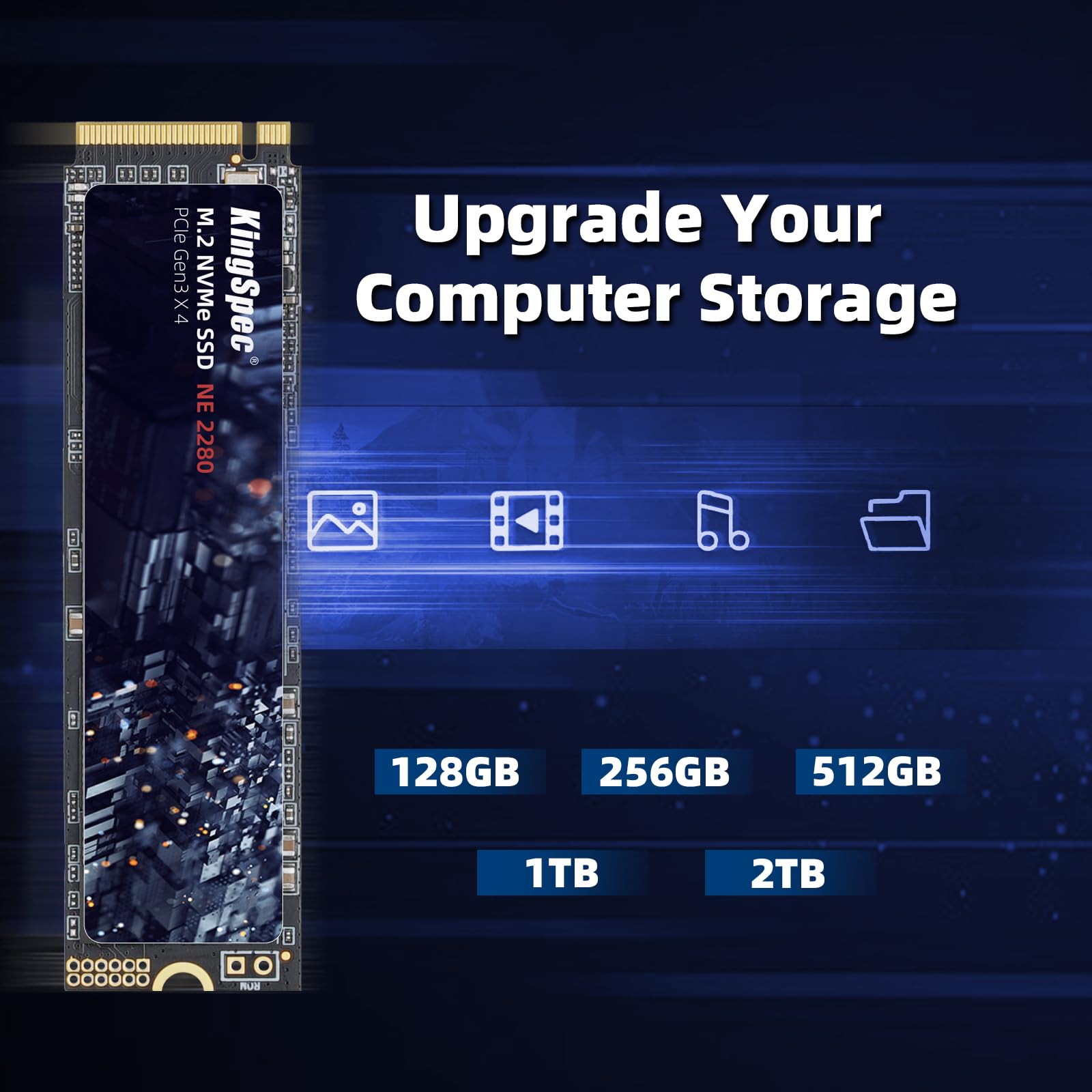KingSpec 1TB M.2 NVMe SSD - Gen3x4 2280 Internal Solid State Drive with 3D NAND Flash, Up to 2400MB/s Read Speed - Compatible with Laptops & Desktops - Perfect for Gaming, Video Editing & Fast Boot Times