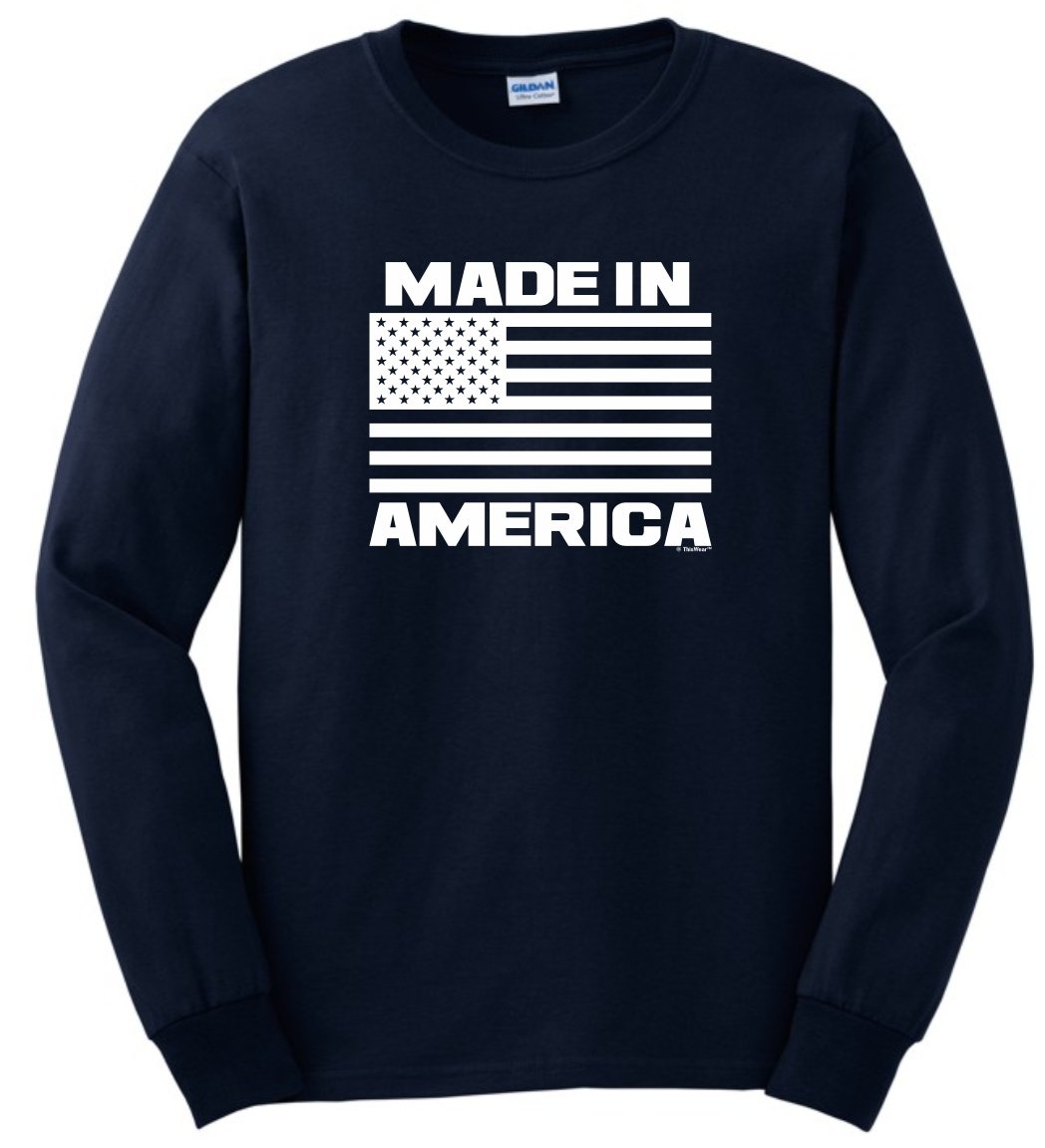 Patriotic American Flag Long Sleeve T-Shirt - Made in USA | Comfortable Cotton Shirt for Men & Women | Perfect for 4th of July, Veterans Day & Outdoor Activities