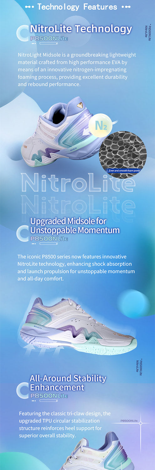 Victor P8500NLITE AT Badminton Shoes for Men & Women - Lightweight Non-Marking Indoor Court Shoes with Cushioning - Brilliant White/Blue Violet - Perfect for Badminton, Tennis, Squash & Indoor Sports