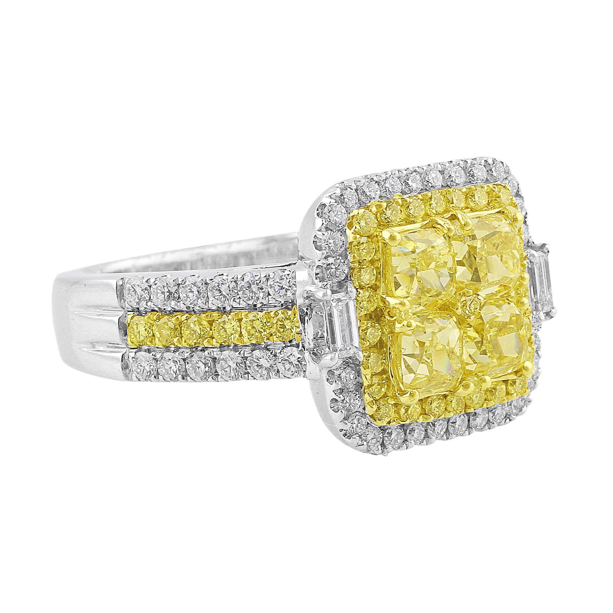 18K White & Yellow Gold Square Diamond Ring with Yellow & White Accent - Perfect for Engagement, Wedding & Anniversary Gifts