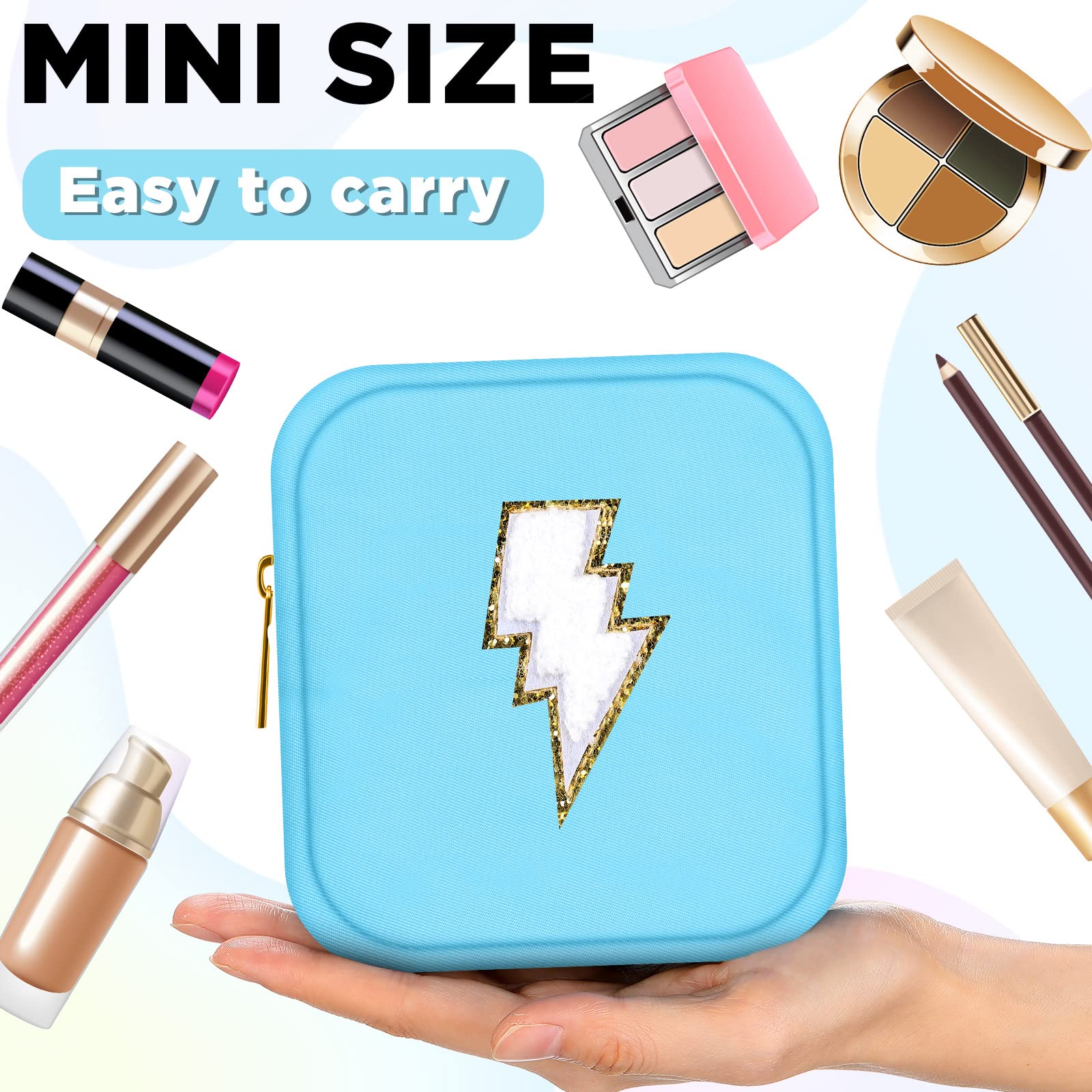 Zubebe 6-Piece Preppy Patch Cute Makeup Bags Set - Waterproof Nylon Toiletry & Skincare Pouches with Chenille Letter Design - Small Zippered Cosmetic Organizer for Purse, Travel, Gym & School Essentials (Pastel Colors)