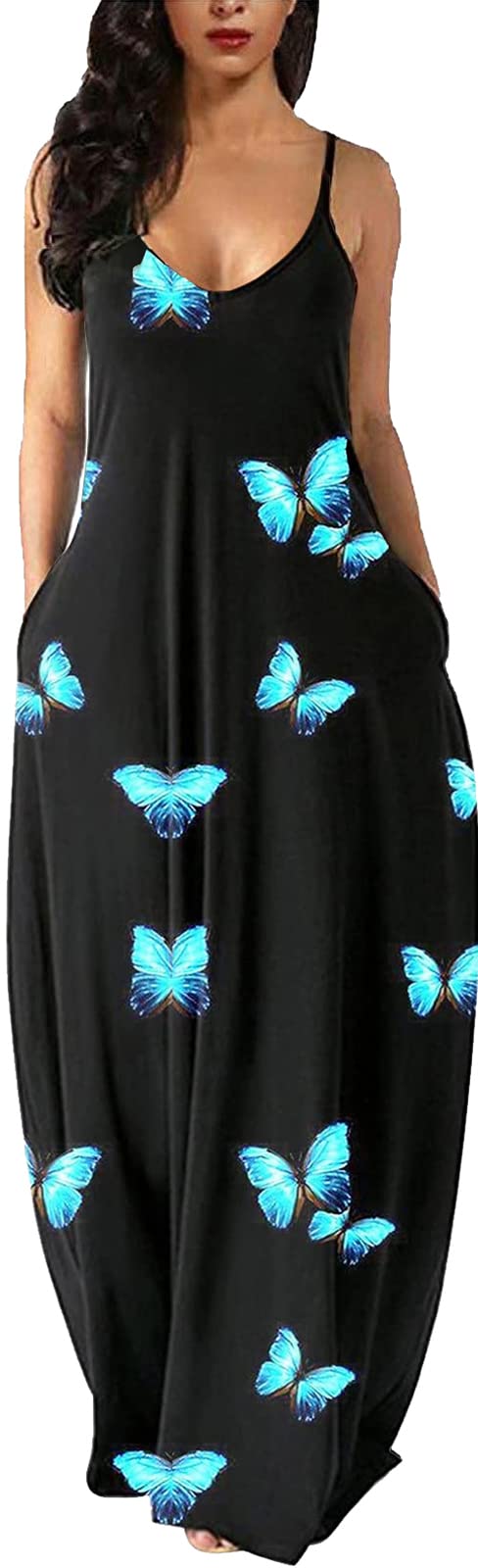**Shengfan Plus Size Maxi Dresses for Women - Flowy Loose Printed Sundress with Adjustable Straps & Pockets | African Beach Dress for Vacation, Summer, Boho Style**