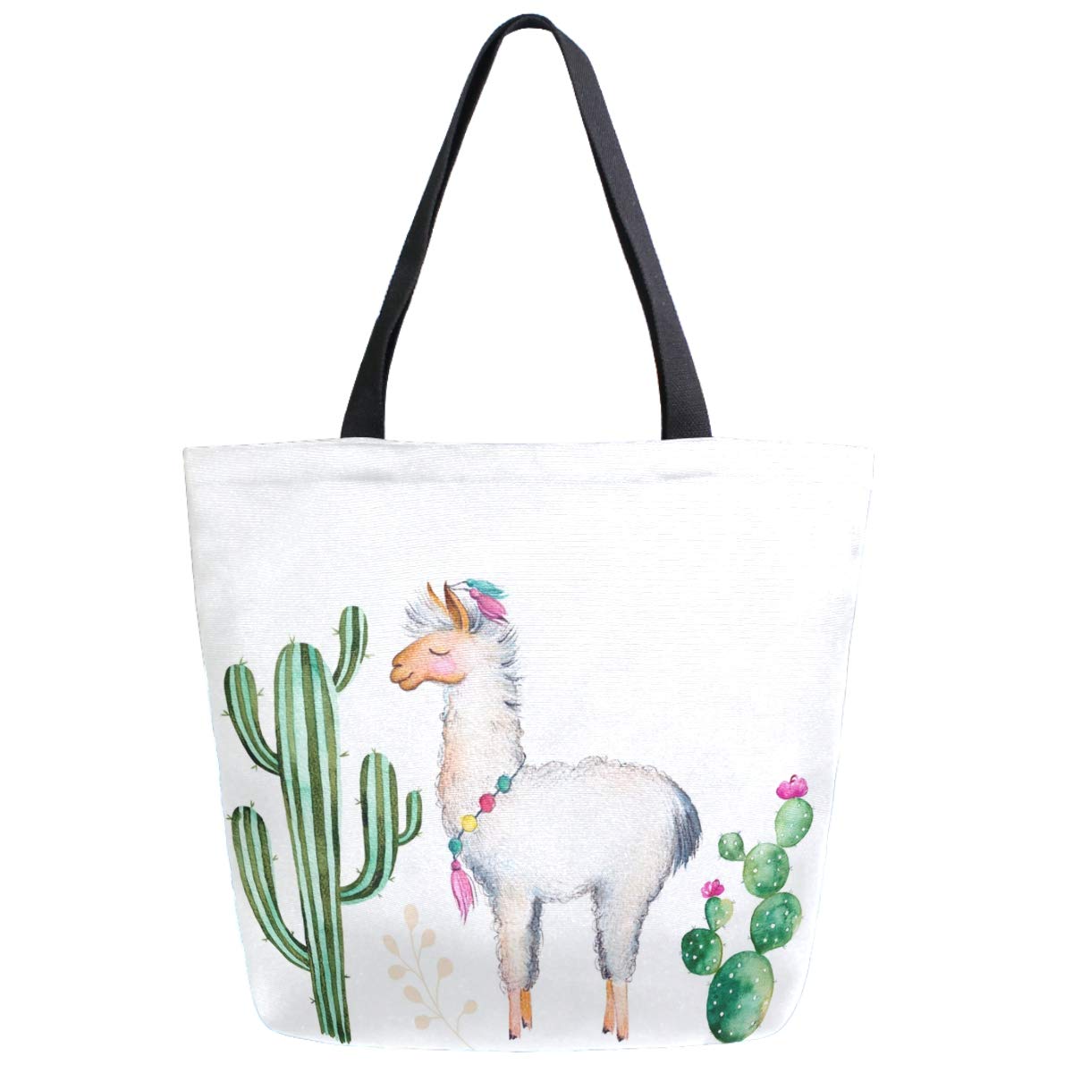 Boho Llama & Cactus Print Extra Large Canvas Tote Bag - Reusable Grocery Shopping, Gym, Beach & Travel Weekender Bag with Top Storage Handle | Perfect for Shopping, Work, Picnics & Daily Use