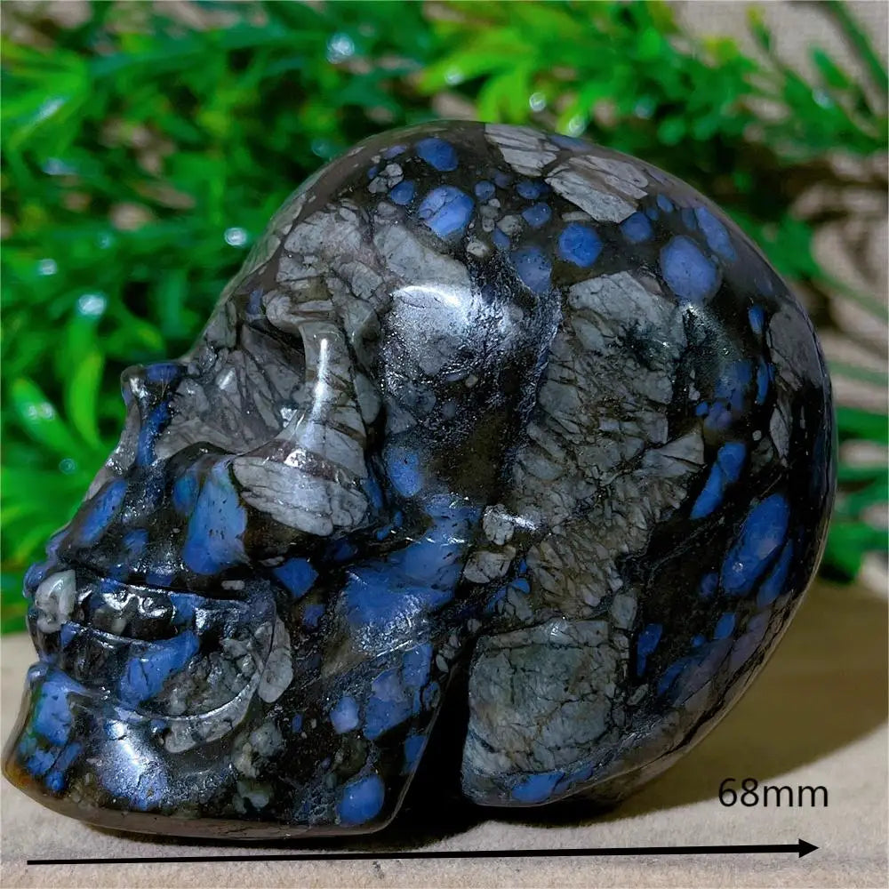 Natural Glaucophane Crystal Skull Carving - Handcrafted Healing Stone Quartz Mineral for Spiritual Decor, Meditation & Home Decoration
